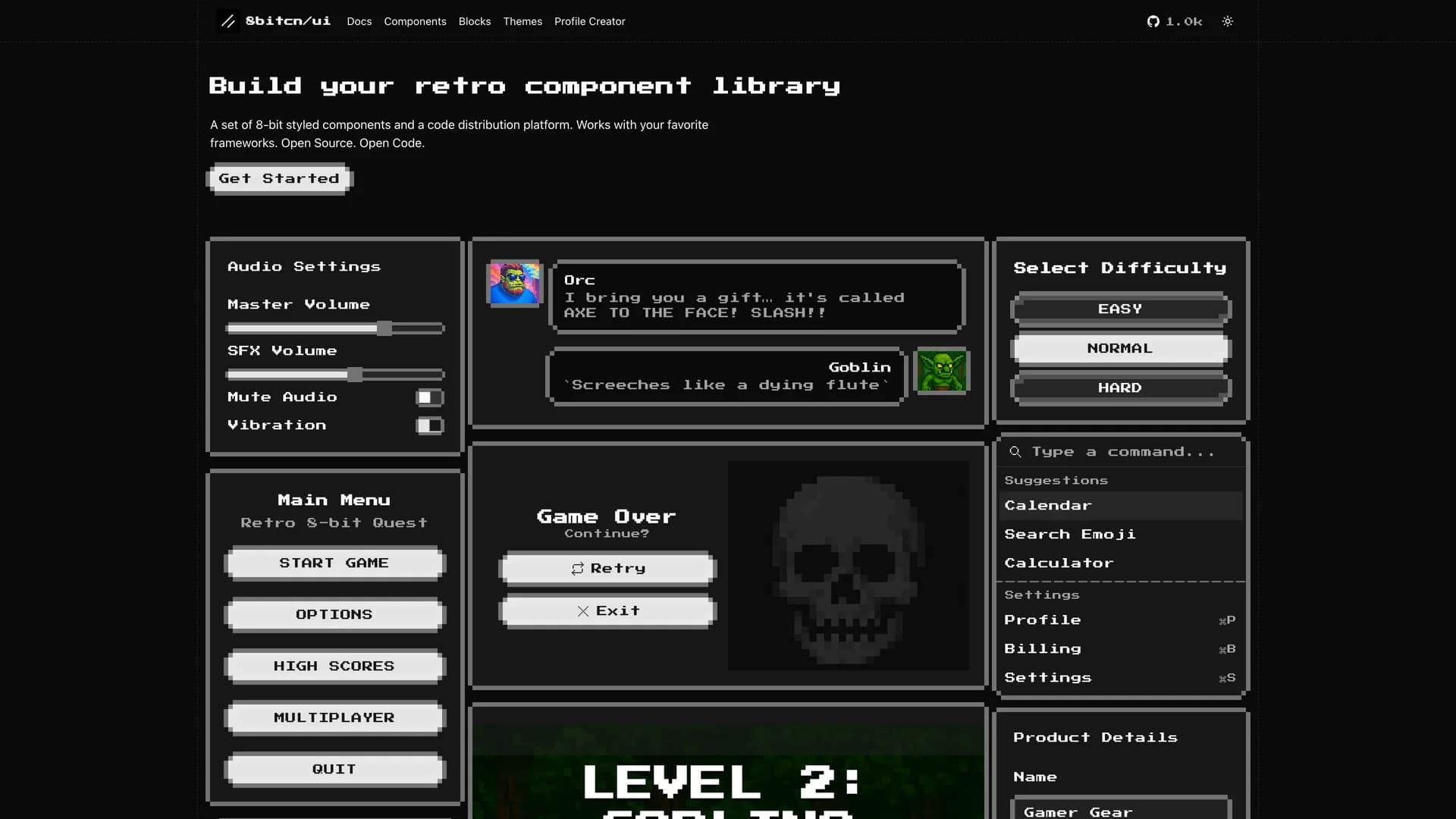 8bitcn UI template preview