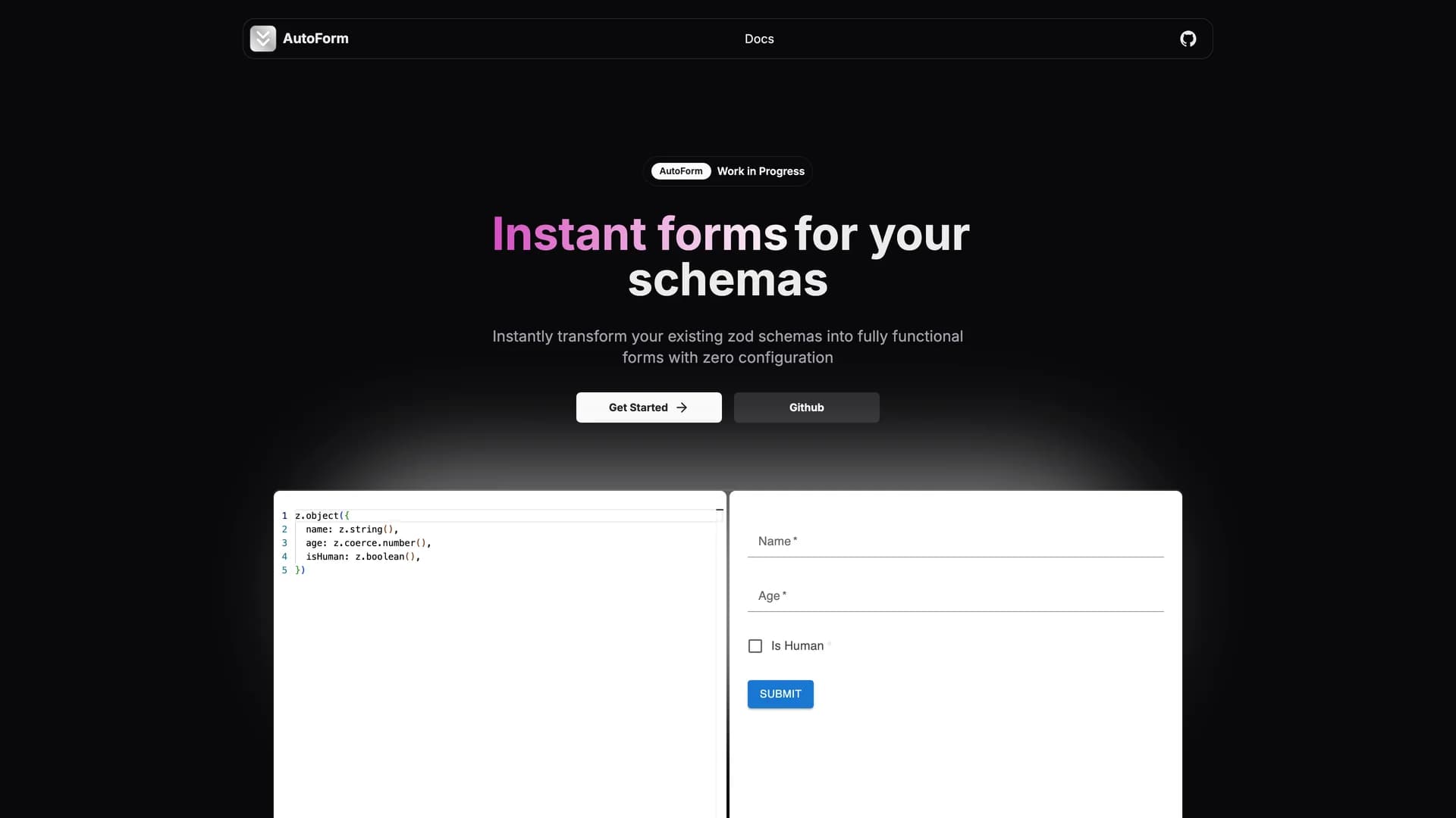 AutoForm template preview