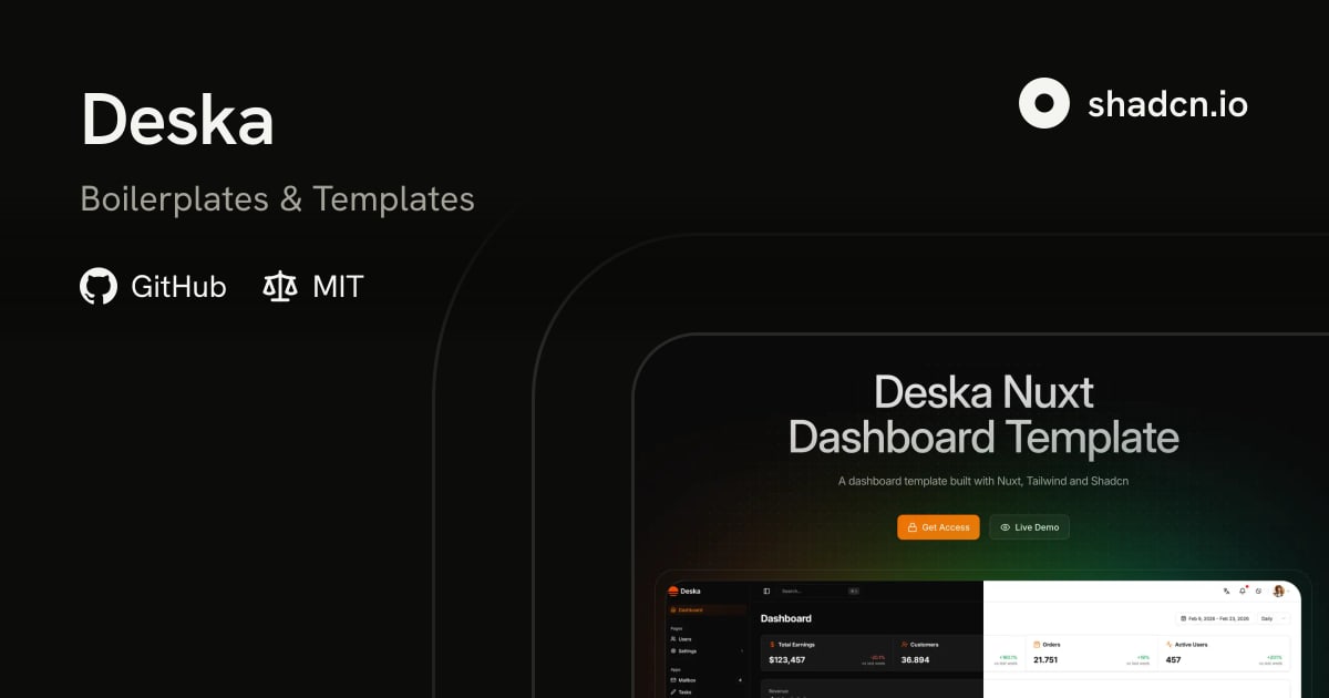 Deska: A Nuxt Dashboard Template with shadcn-vue