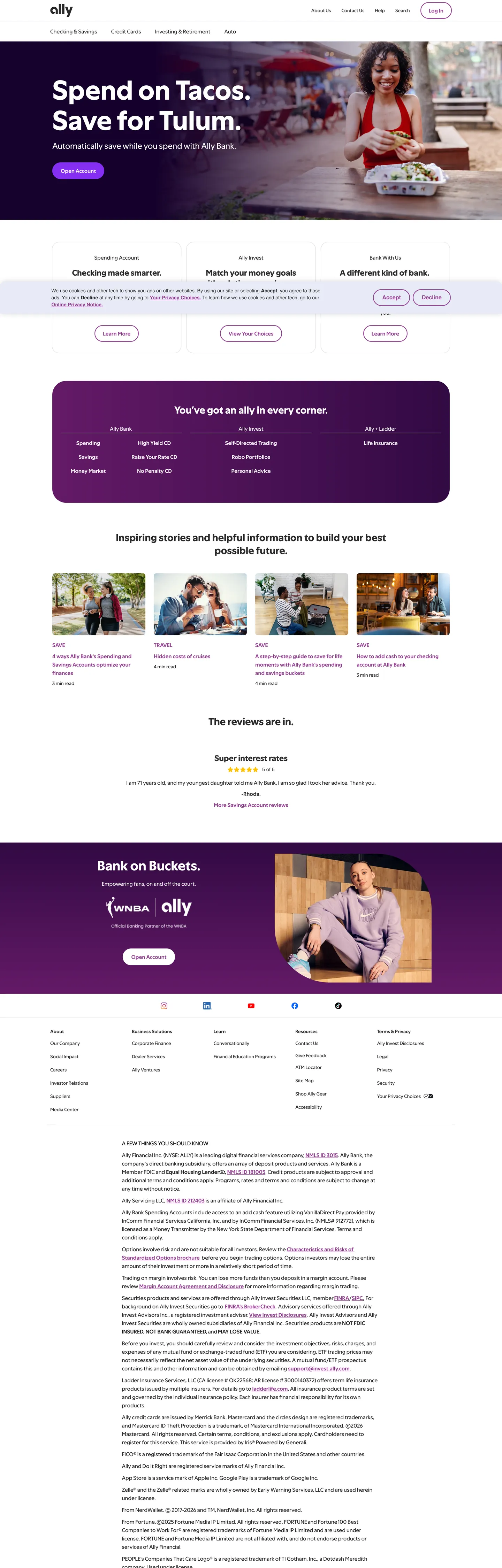 Screenshot of Ally's website at ally.com