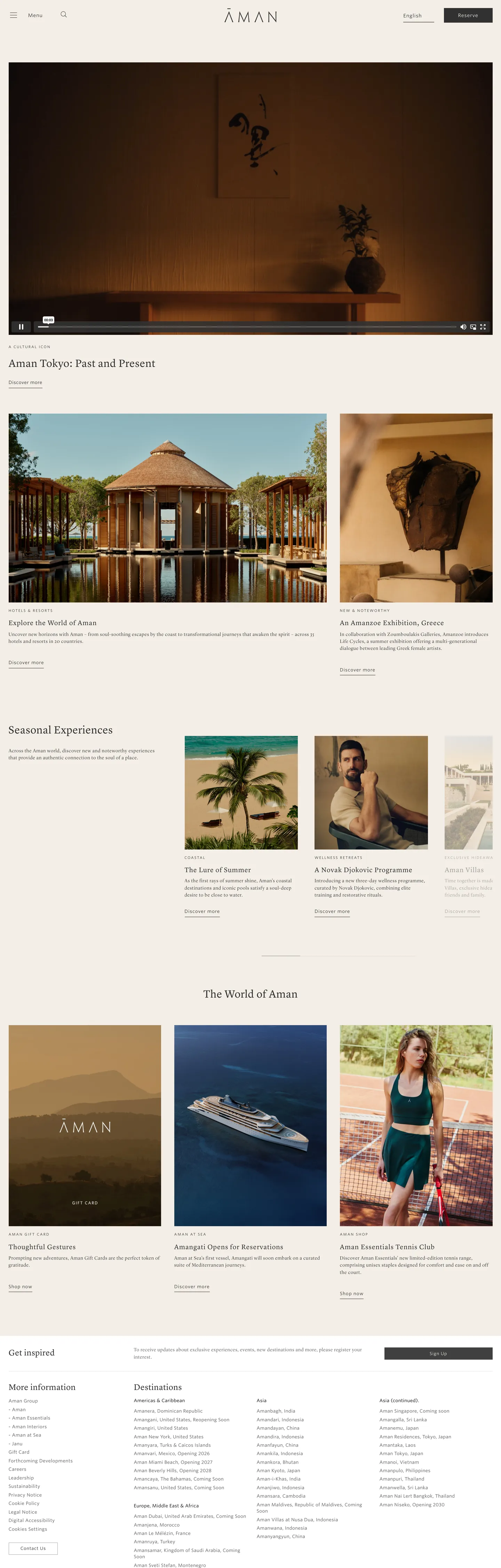 Screenshot of Aman's website at aman.com