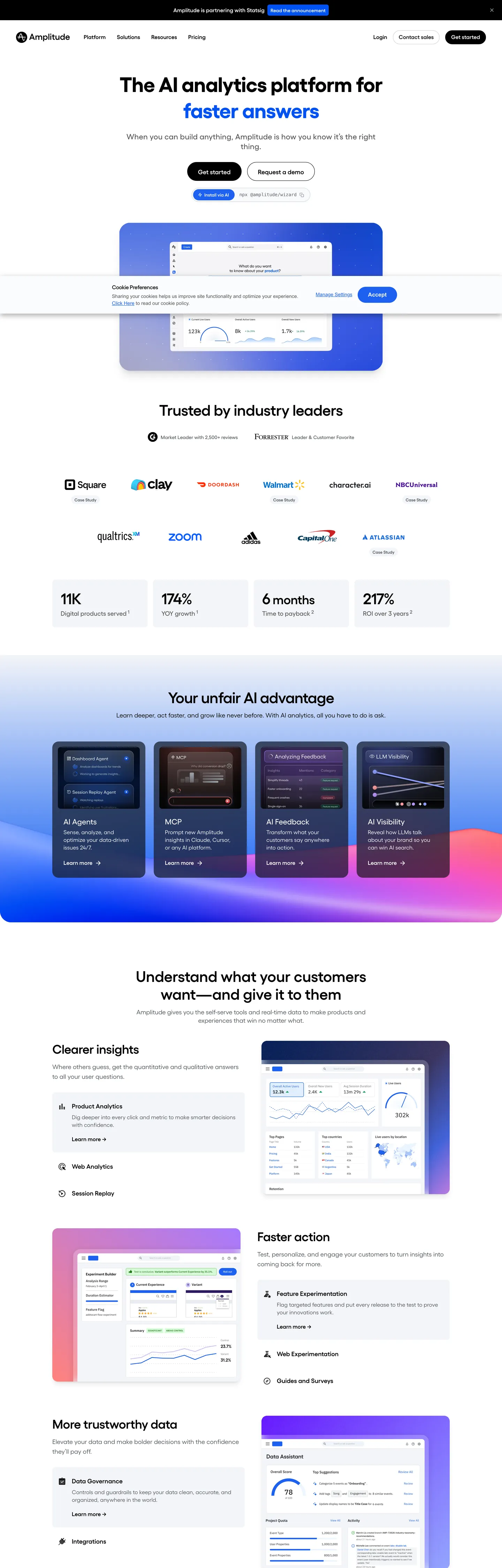 Screenshot of Amplitude's website at amplitude.com