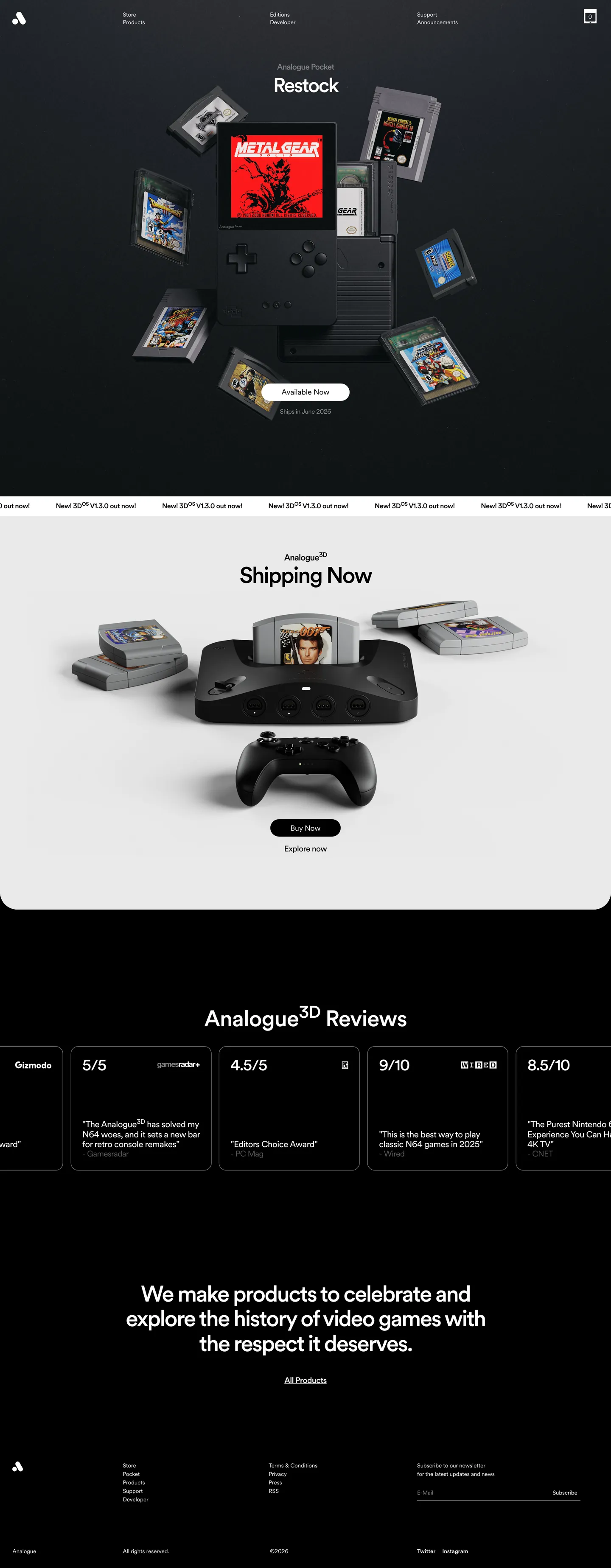 Screenshot of Analogue's website at analogue.co