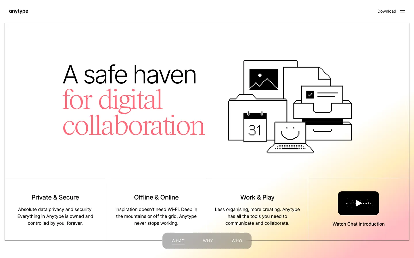Screenshot of Anytype's website at anytype.io