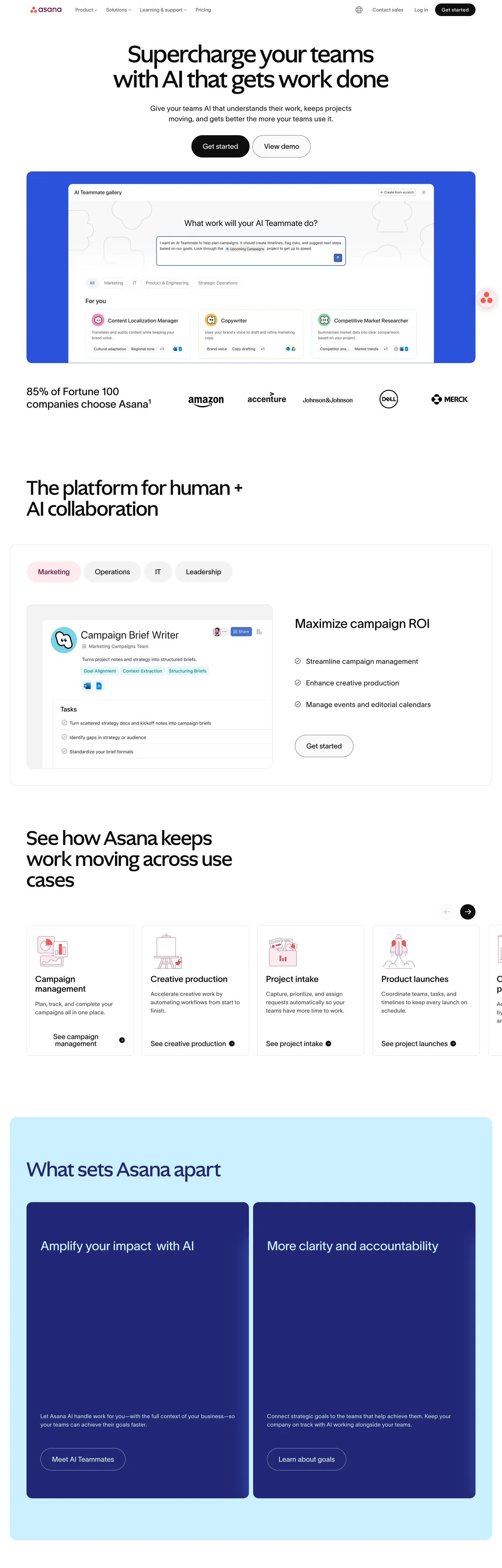 Screenshot of Asana's website at asana.com