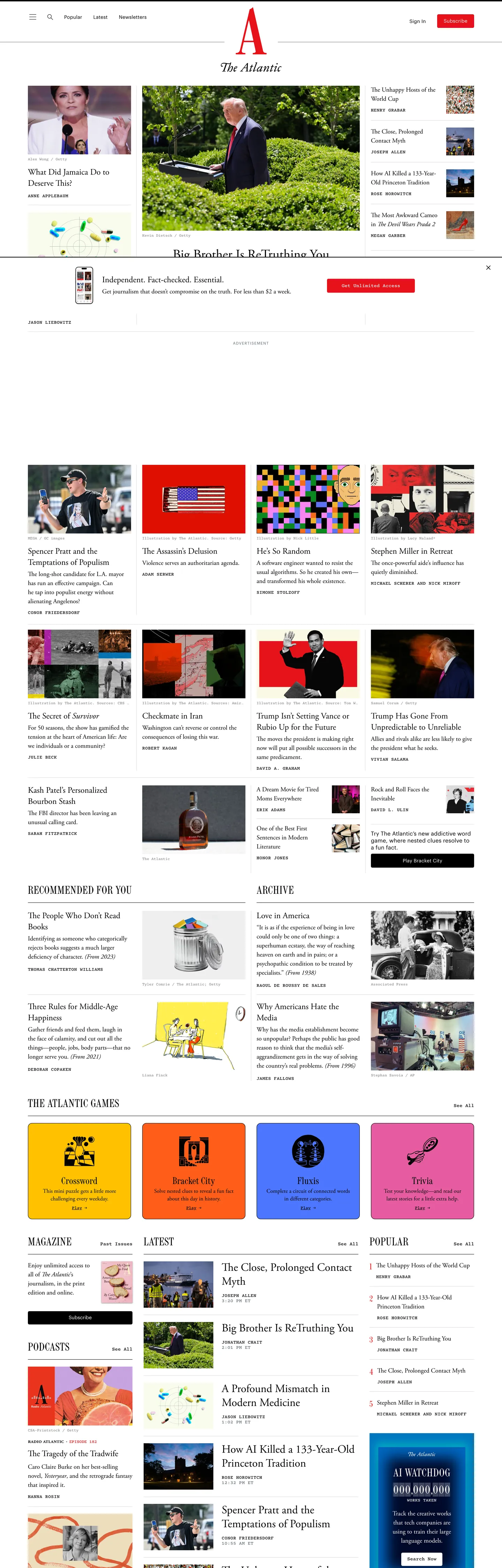 Screenshot of The Atlantic's website at theatlantic.com
