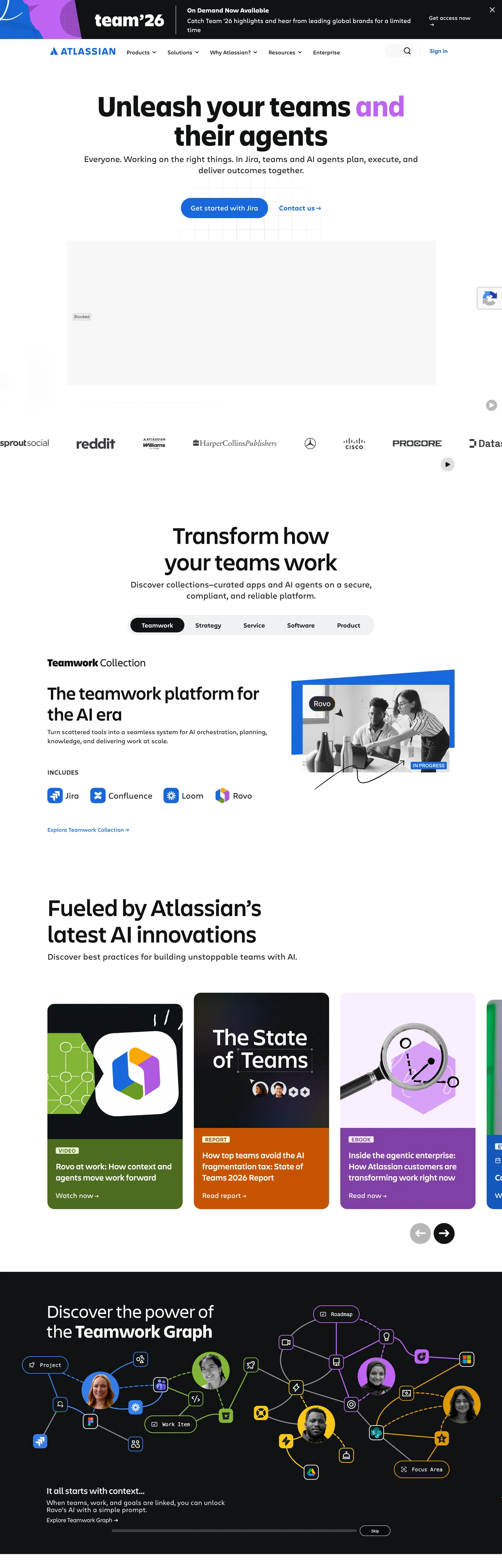 Screenshot of Atlassian's website at atlassian.com