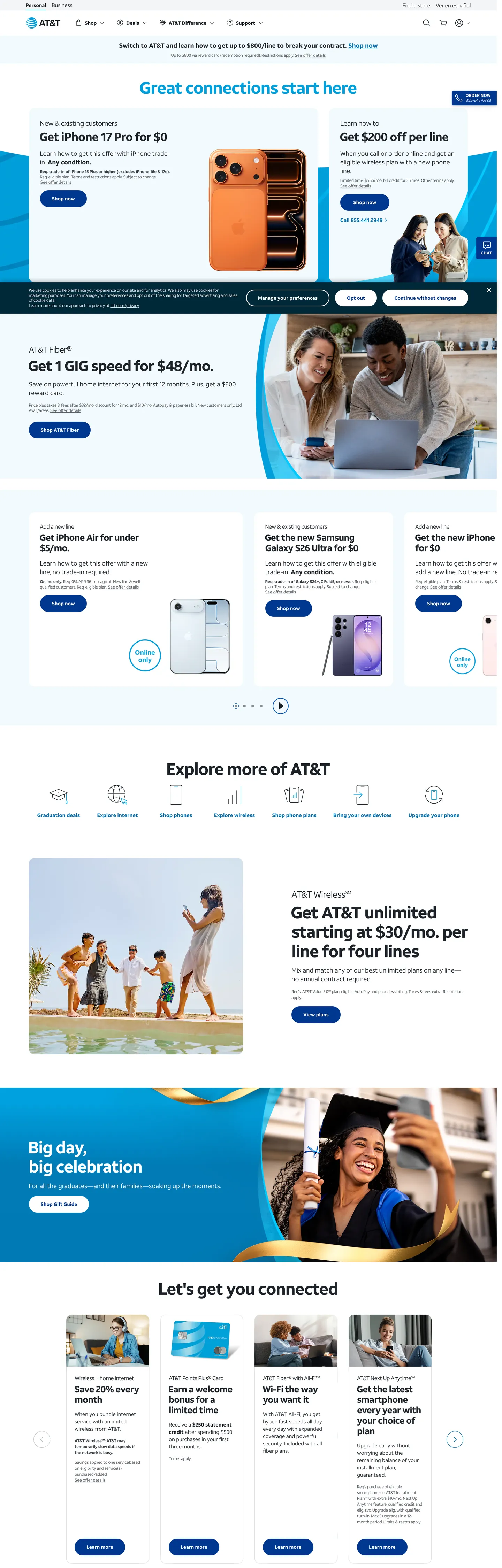 Screenshot of AT&T's website at att.com