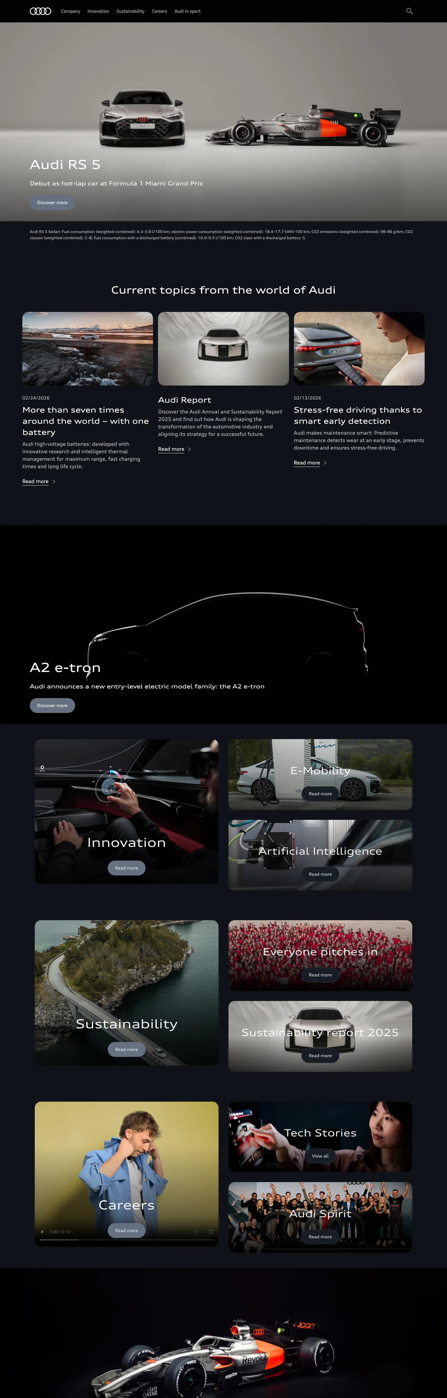 Screenshot of Audi's website at audi.com