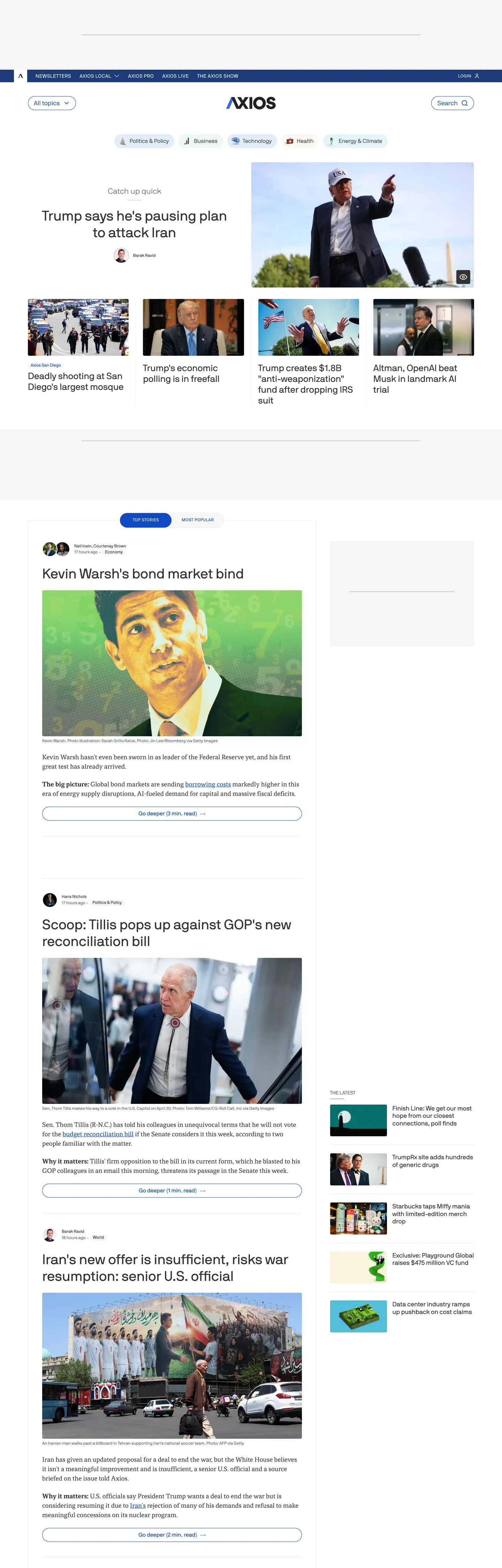 Screenshot of Axios's website at axios.com