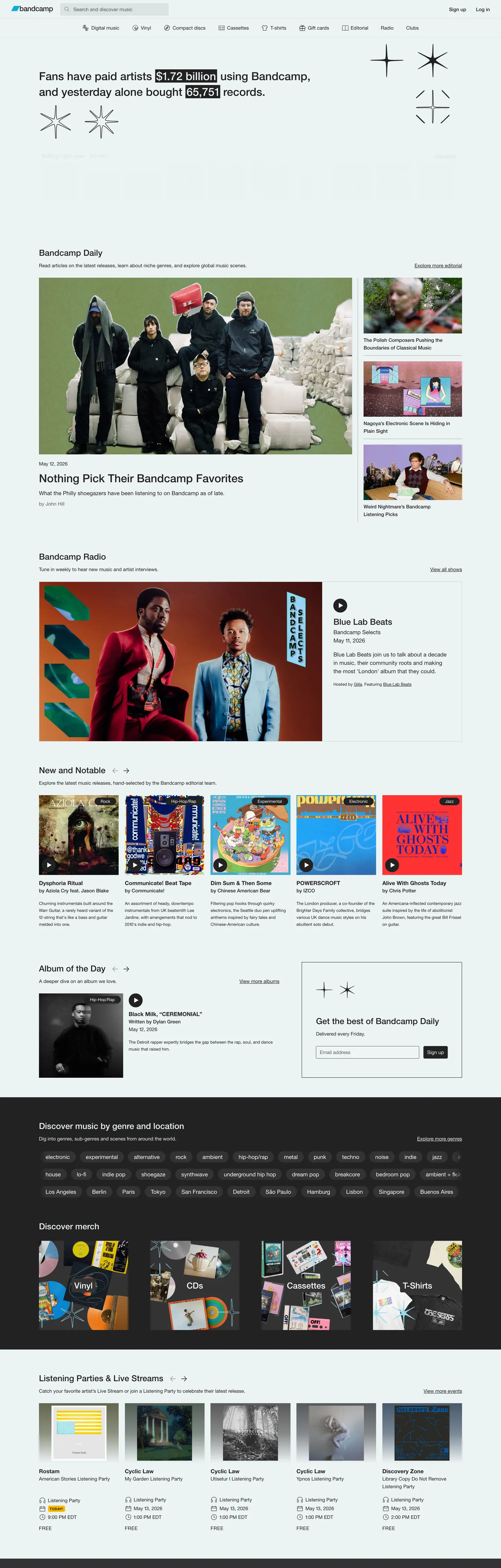 Screenshot of Bandcamp's website at bandcamp.com