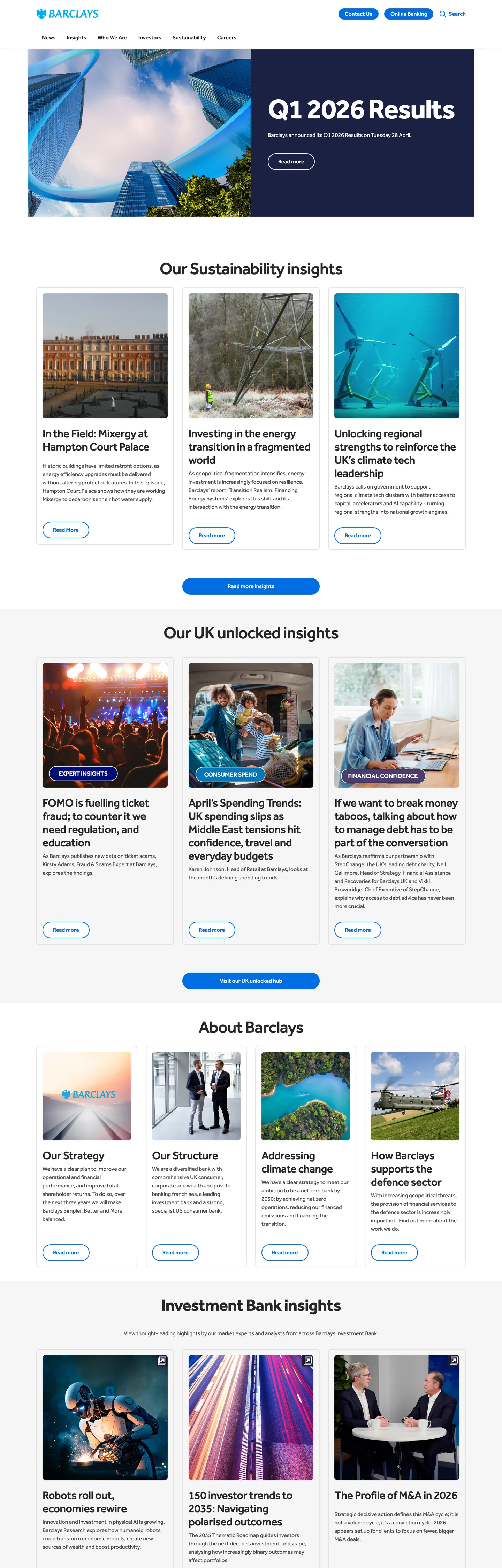 Screenshot of Barclays's website at home.barclays