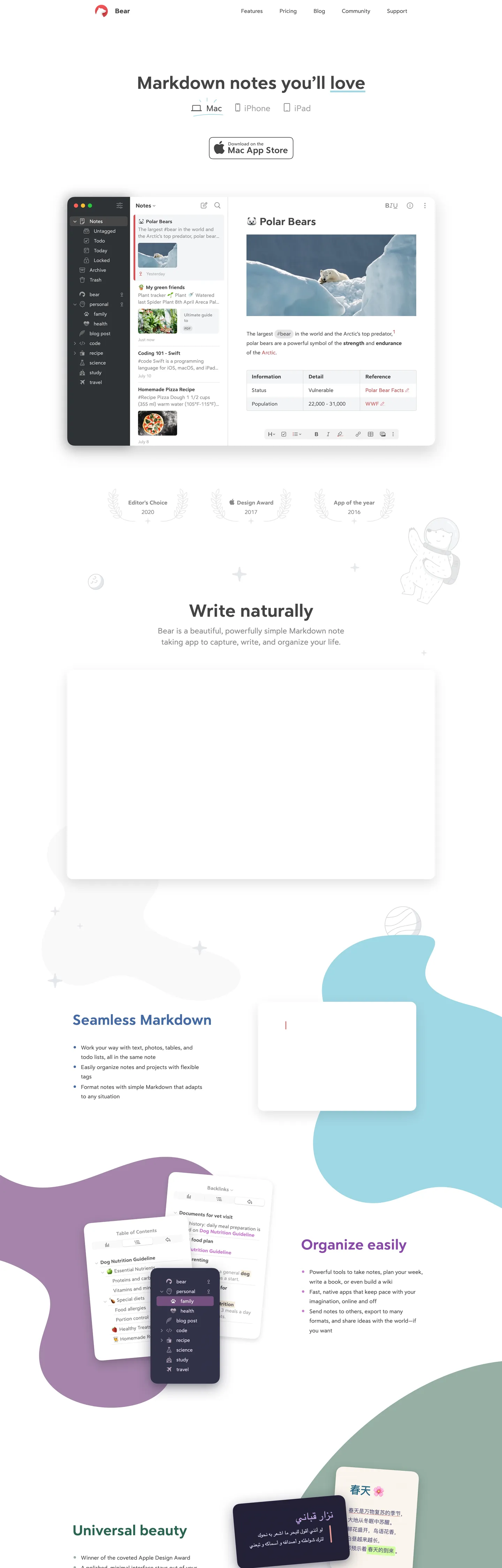 Screenshot of Bear's website at bear.app