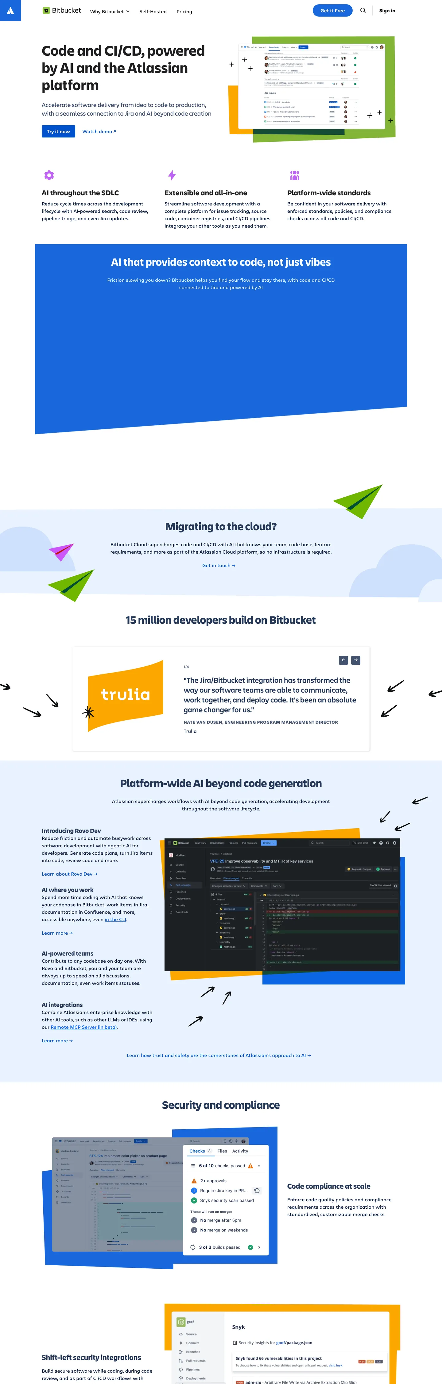 Screenshot of Bitbucket's website at bitbucket.org