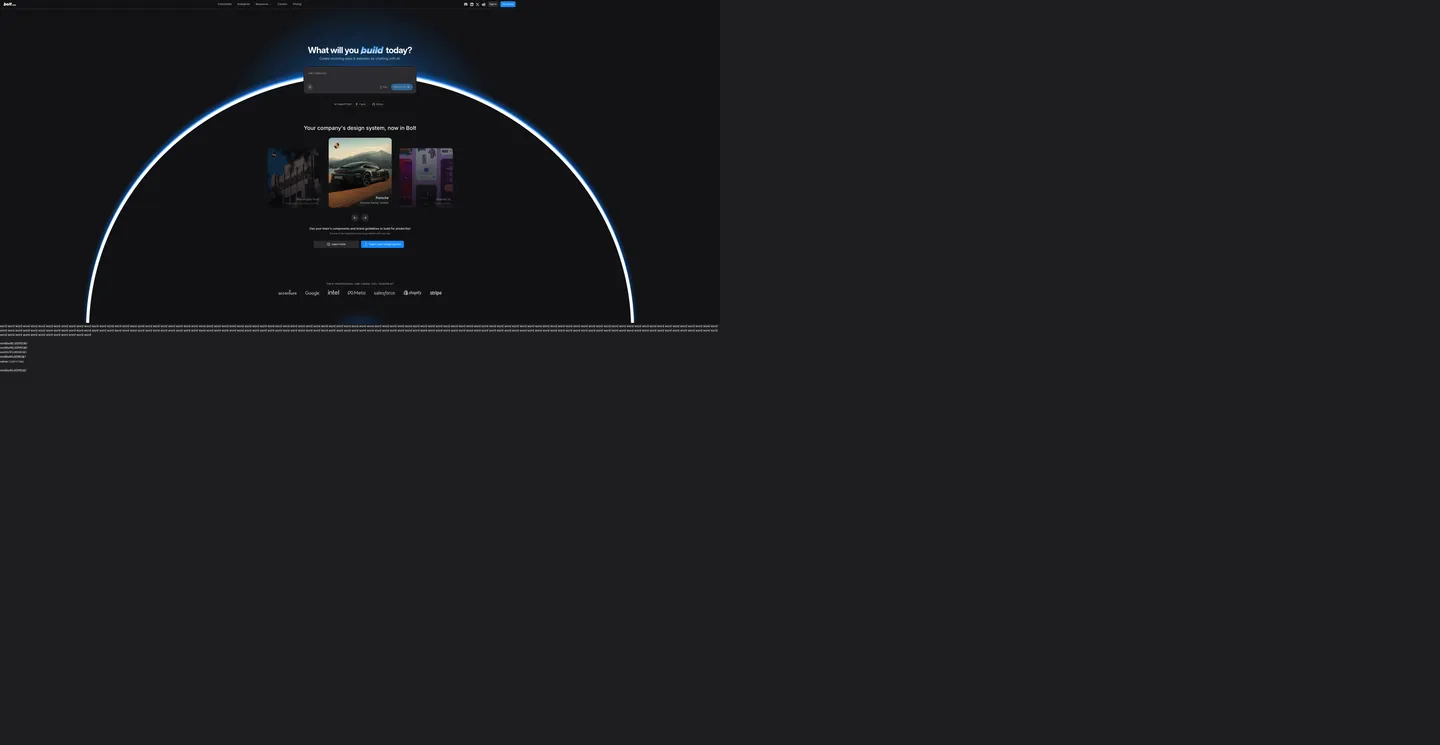 Screenshot of Bolt.new's website at bolt.new