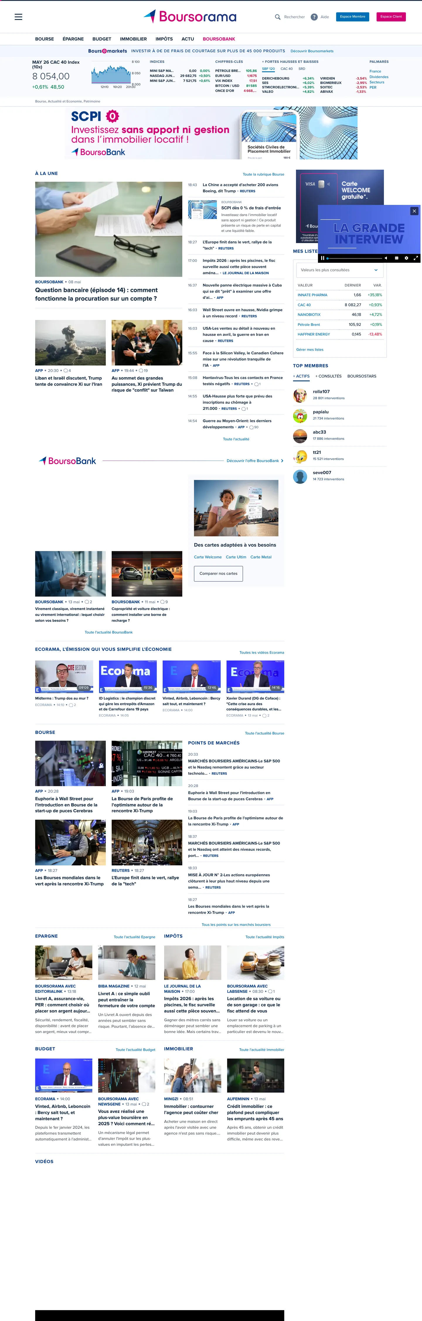 Screenshot of Boursorama's website at boursorama.com