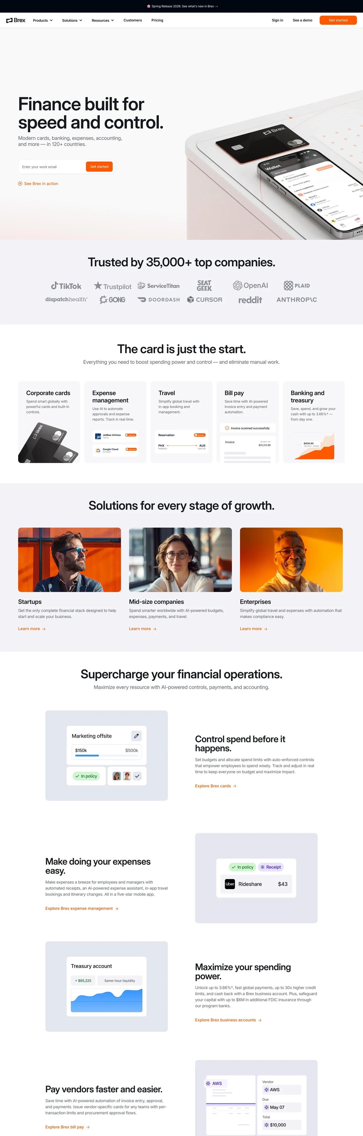 Screenshot of Brex's website at brex.com