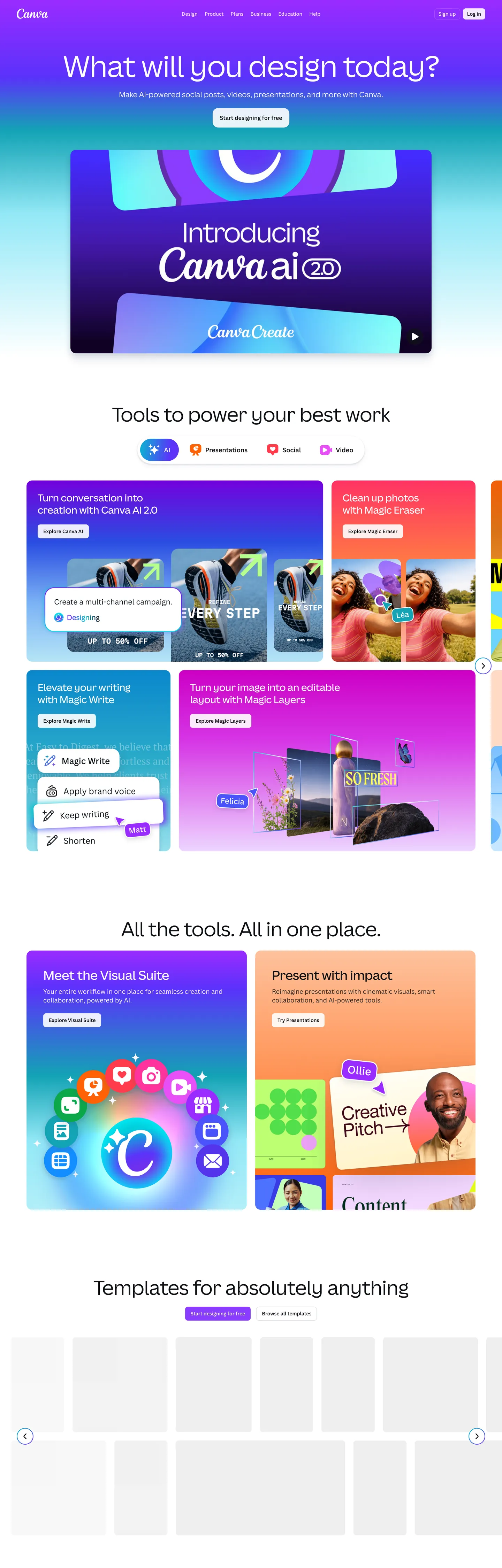 Screenshot of Canva's website at canva.com