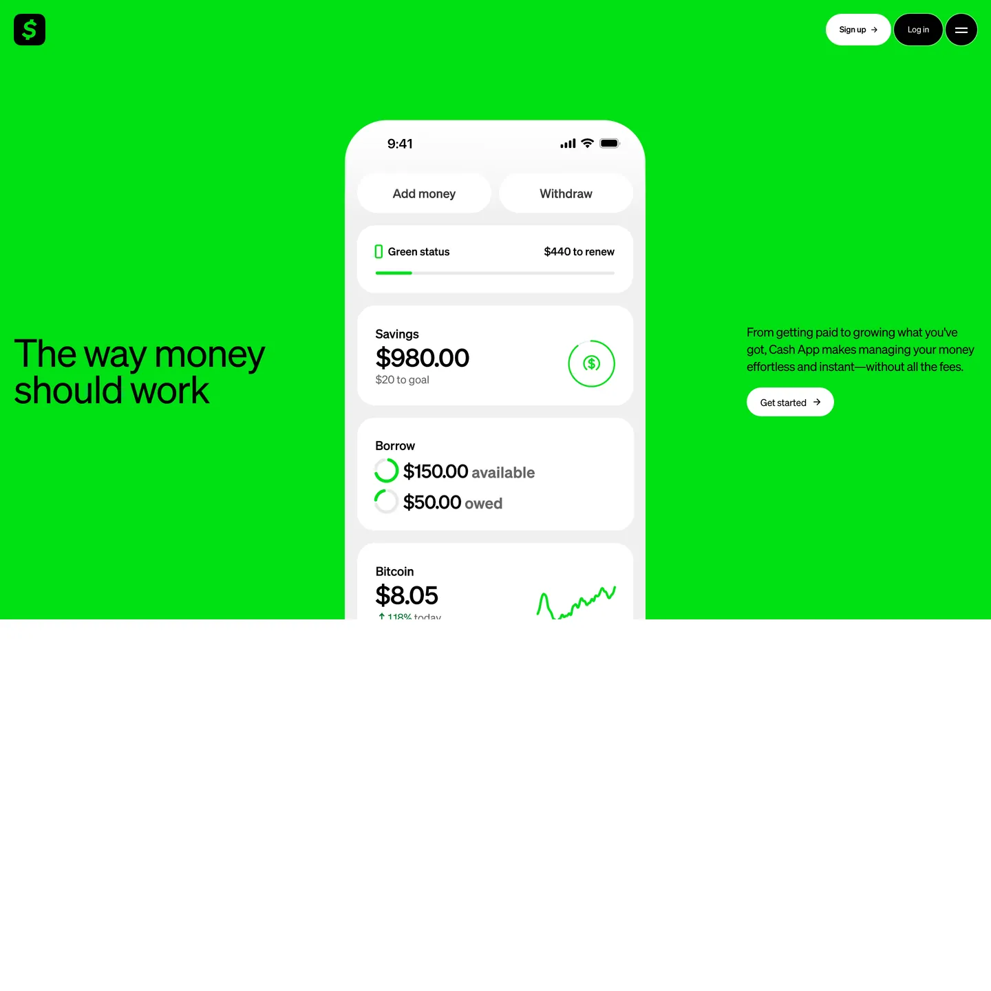 Screenshot of Cash App's website at cash.app