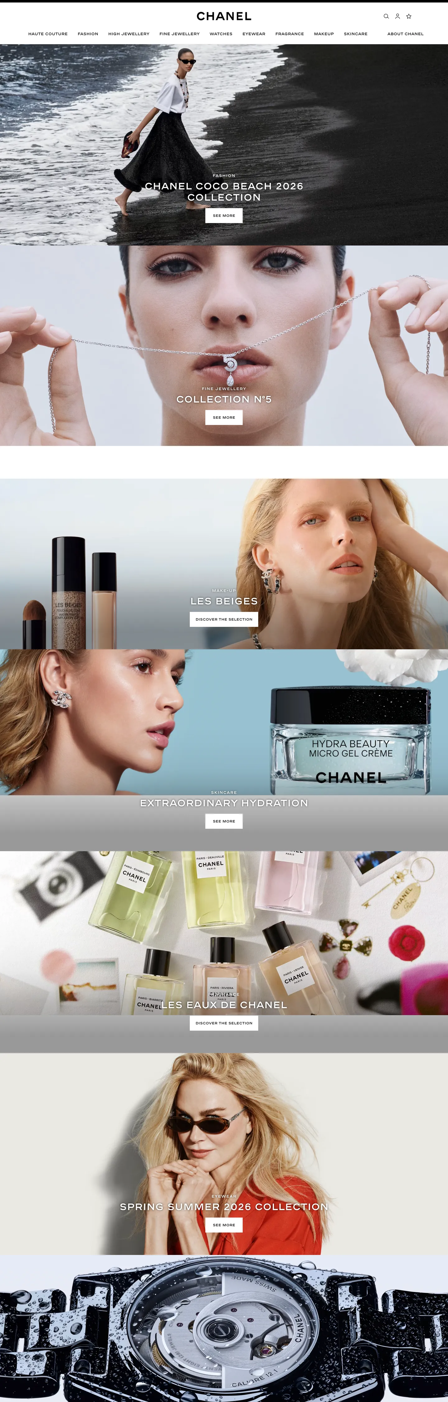 Screenshot of CHANEL's website at chanel.com