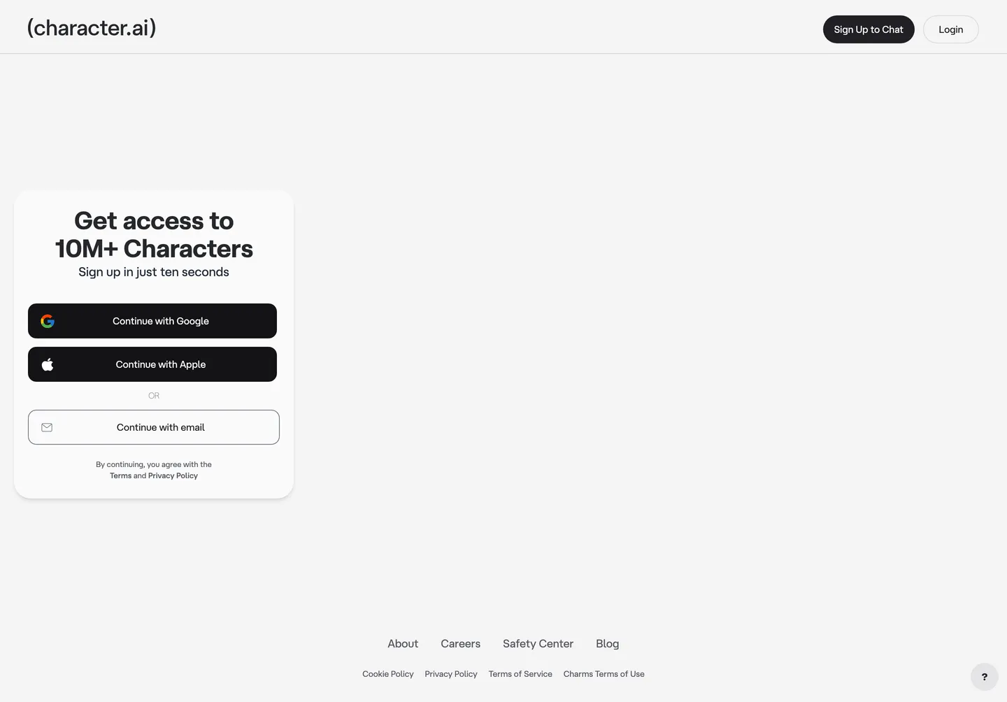 Screenshot of character.ai's website at character.ai