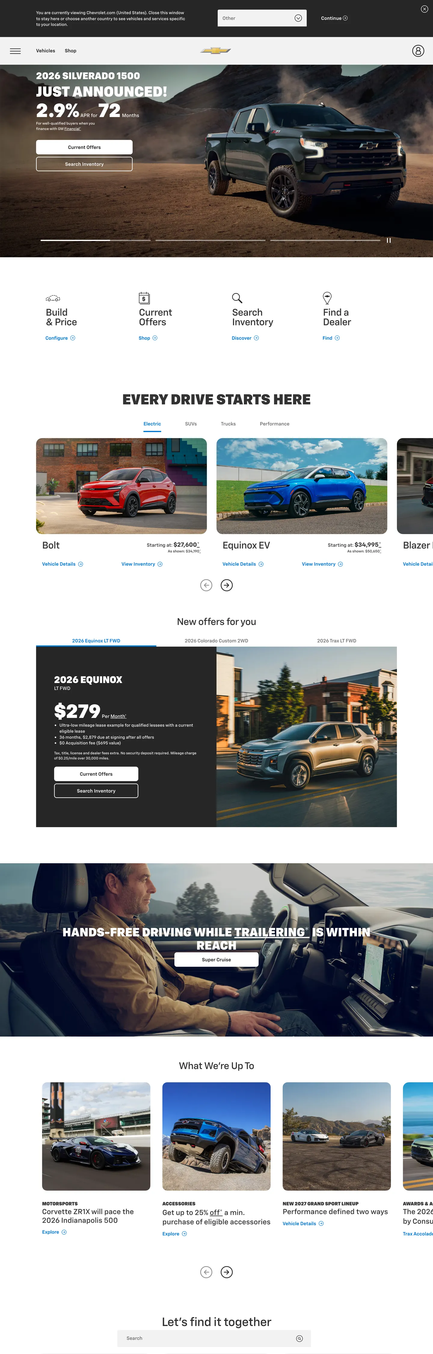 Screenshot of Chevrolet's website at chevrolet.com