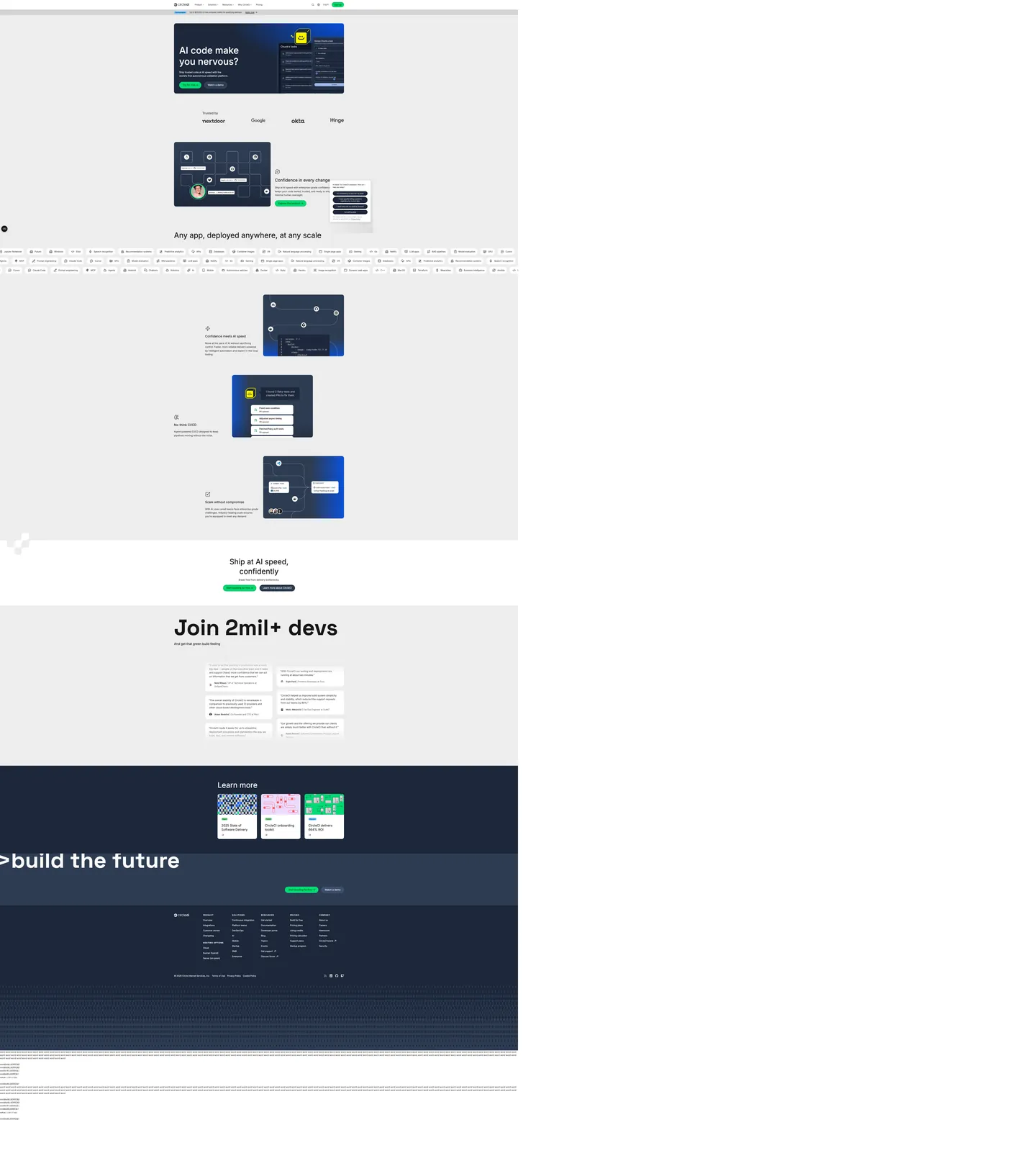 Screenshot of CircleCI's website at circleci.com