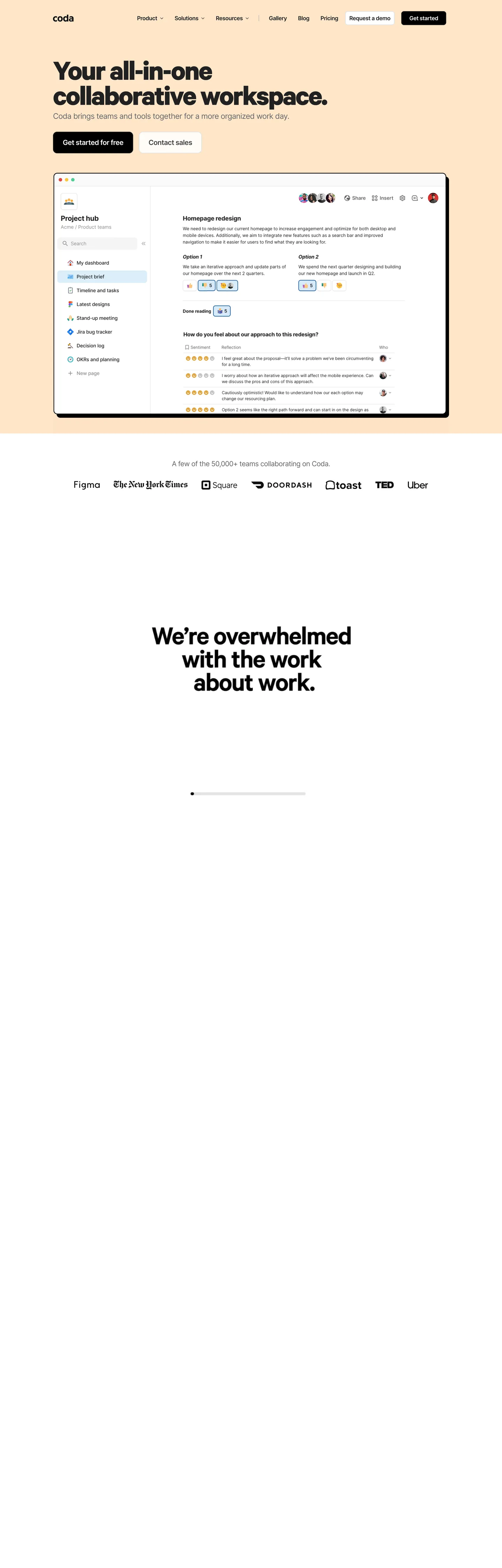 Screenshot of Coda's website at coda.io