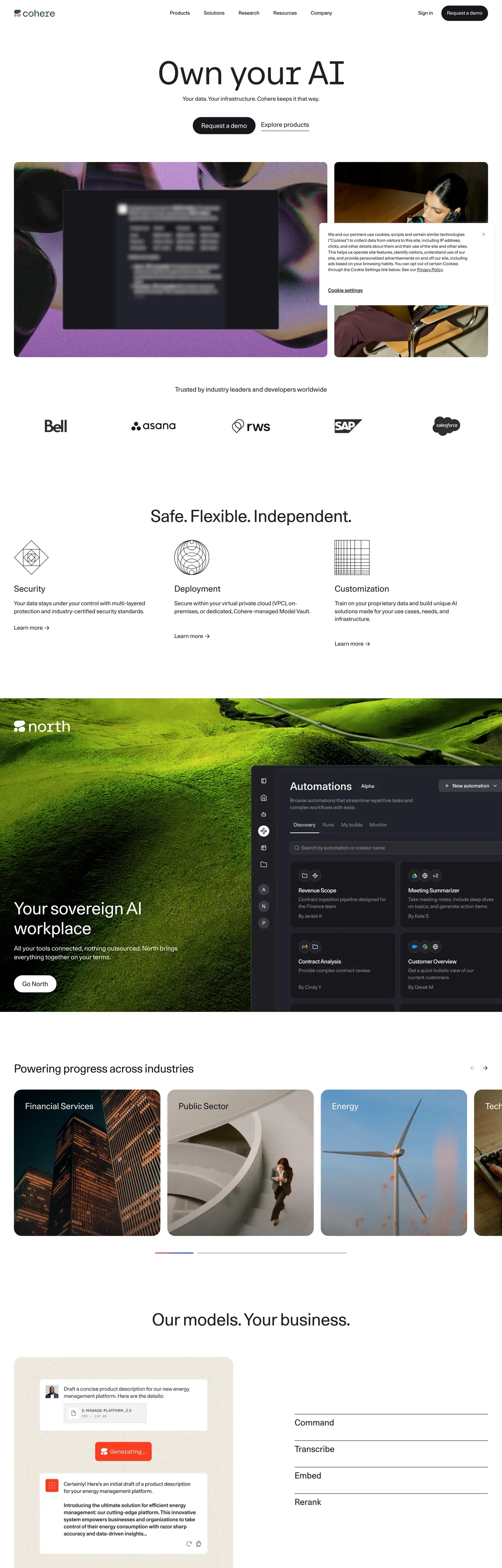 Screenshot of Cohere's website at cohere.com