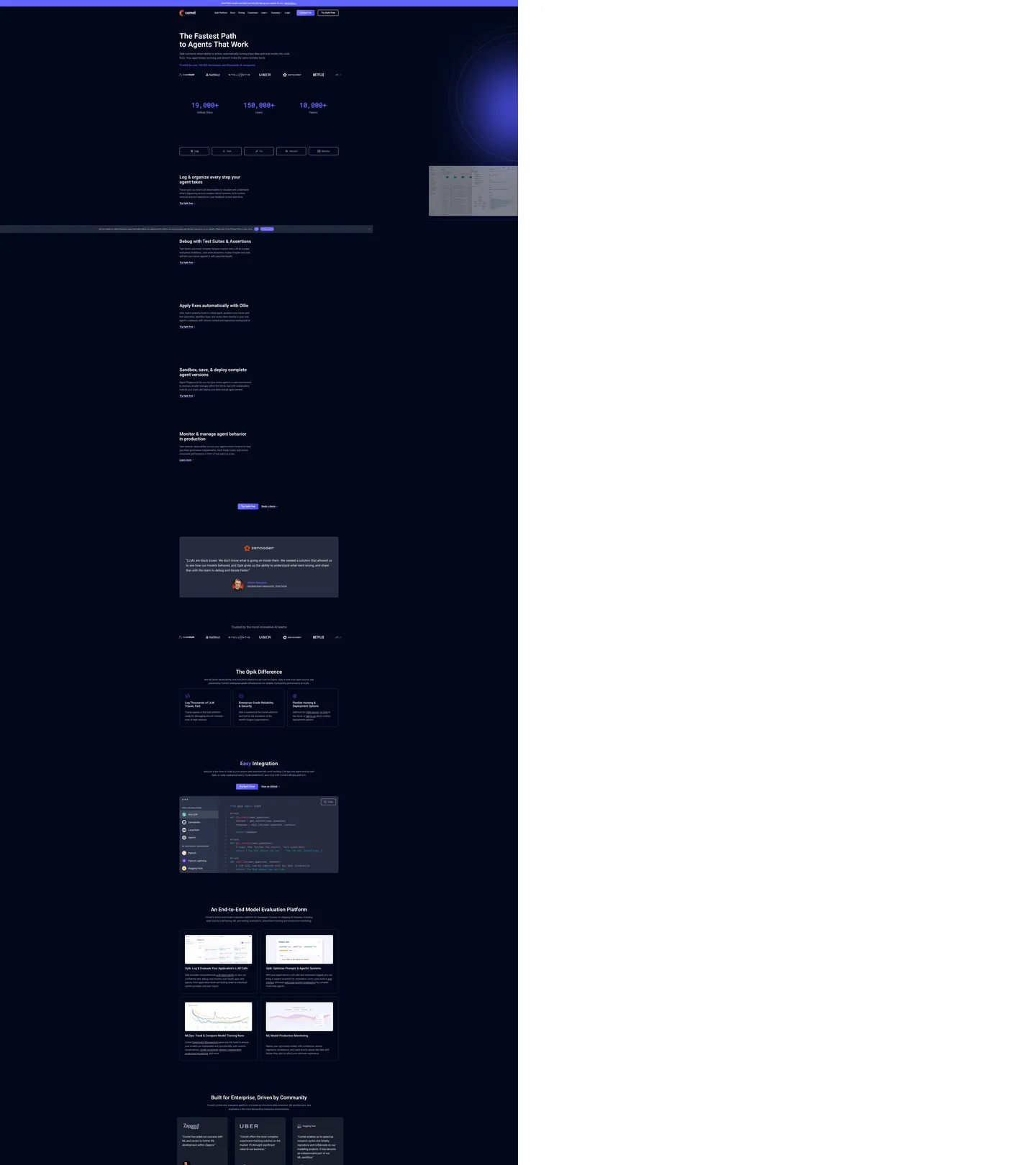 Screenshot of Comet's website at comet.com