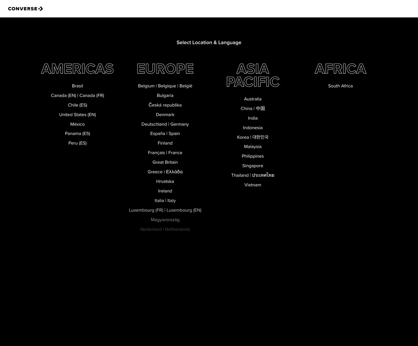 Screenshot of Converse's website at converse.com