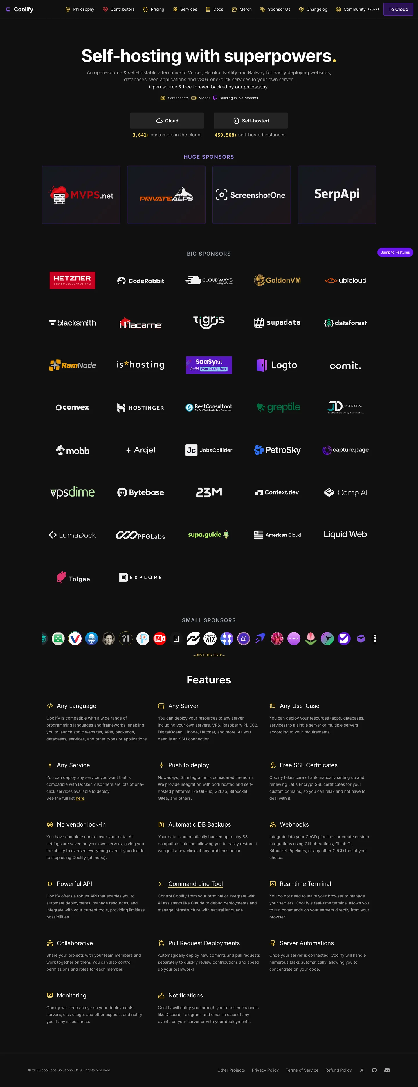 Screenshot of Coolify's website at coolify.io