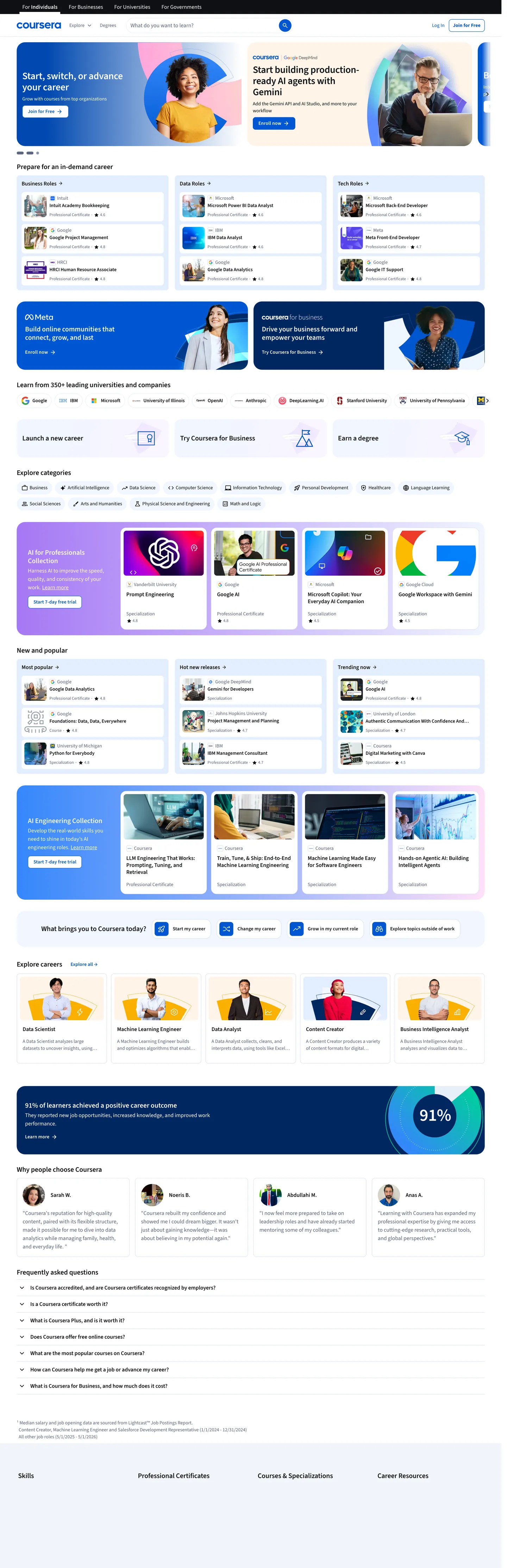 Screenshot of Coursera's website at coursera.org
