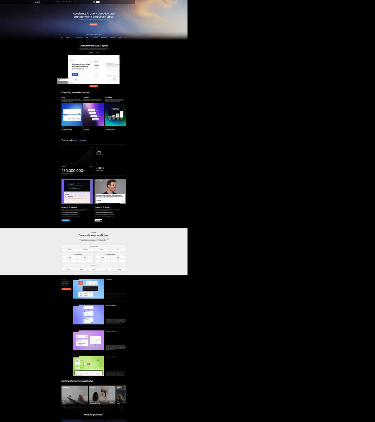 Screenshot of CrewAI's website at crewai.com