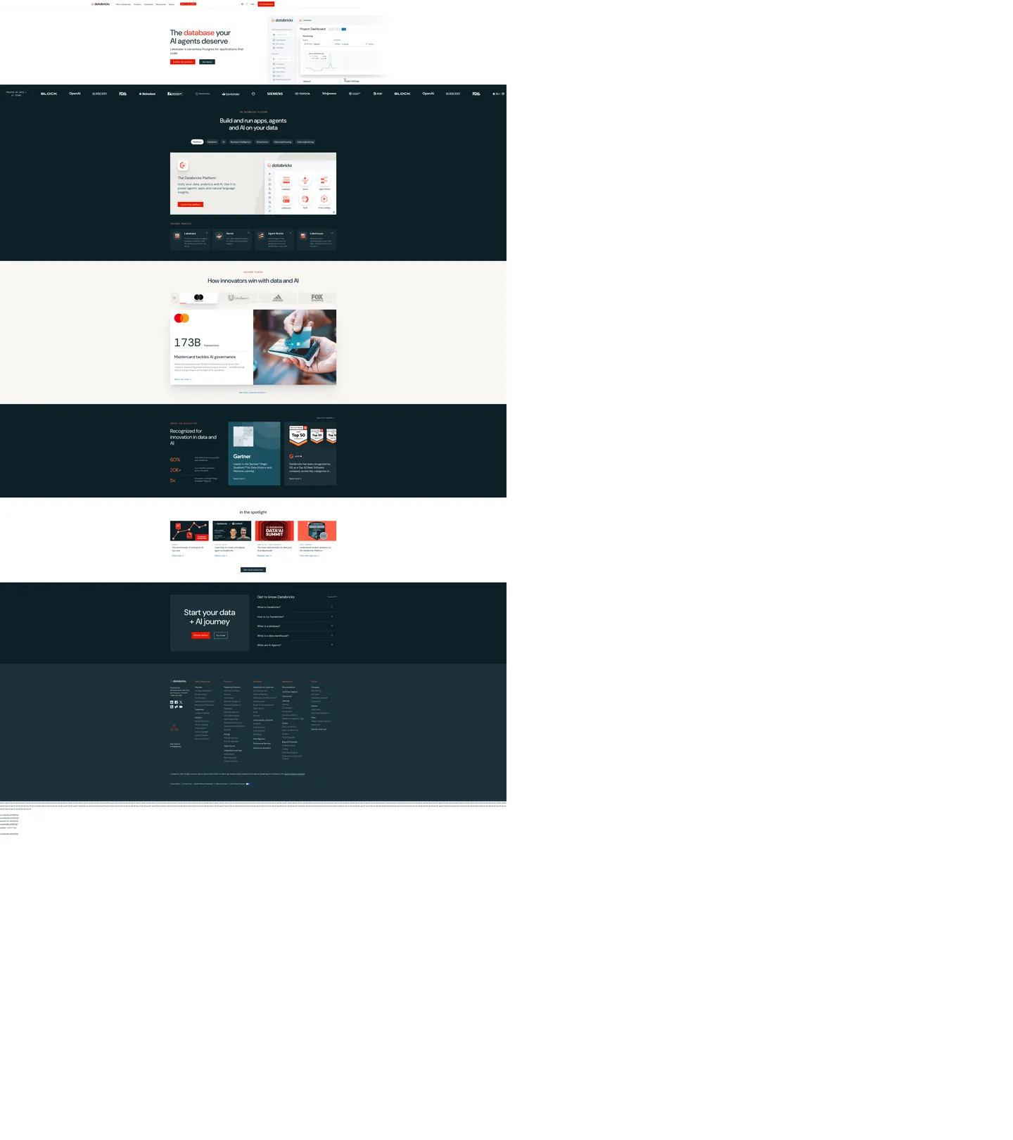 Screenshot of Databricks's website at databricks.com