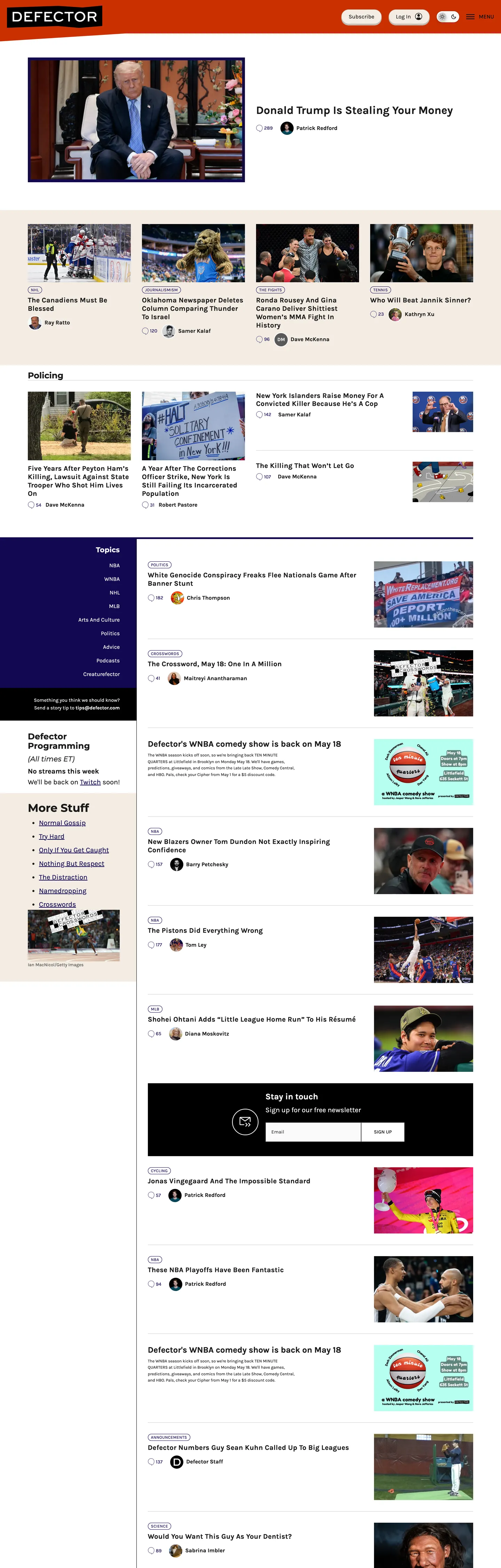 Screenshot of Defector's website at defector.com
