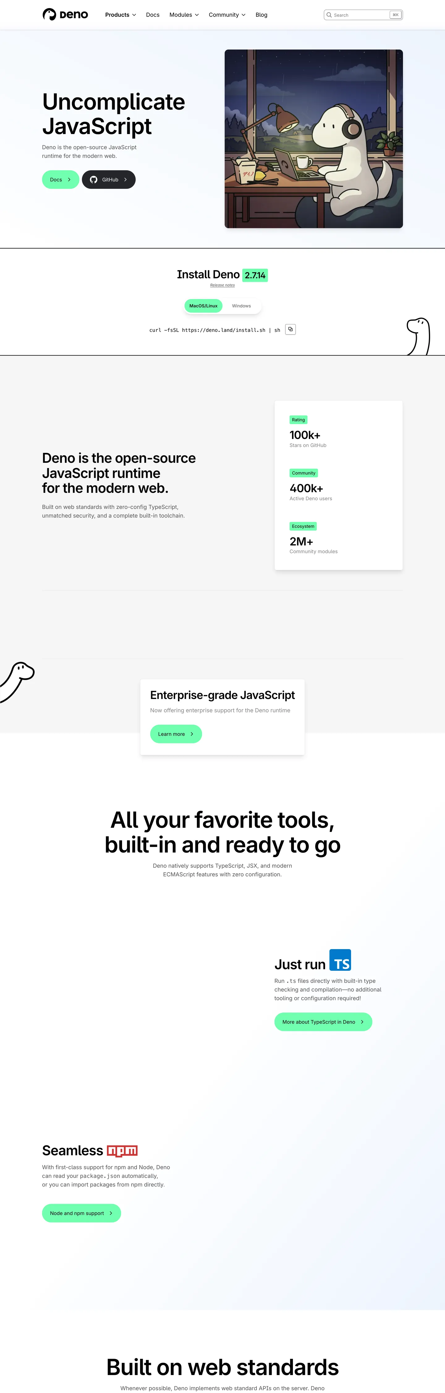 Screenshot of Deno Inspired's website at deno.com