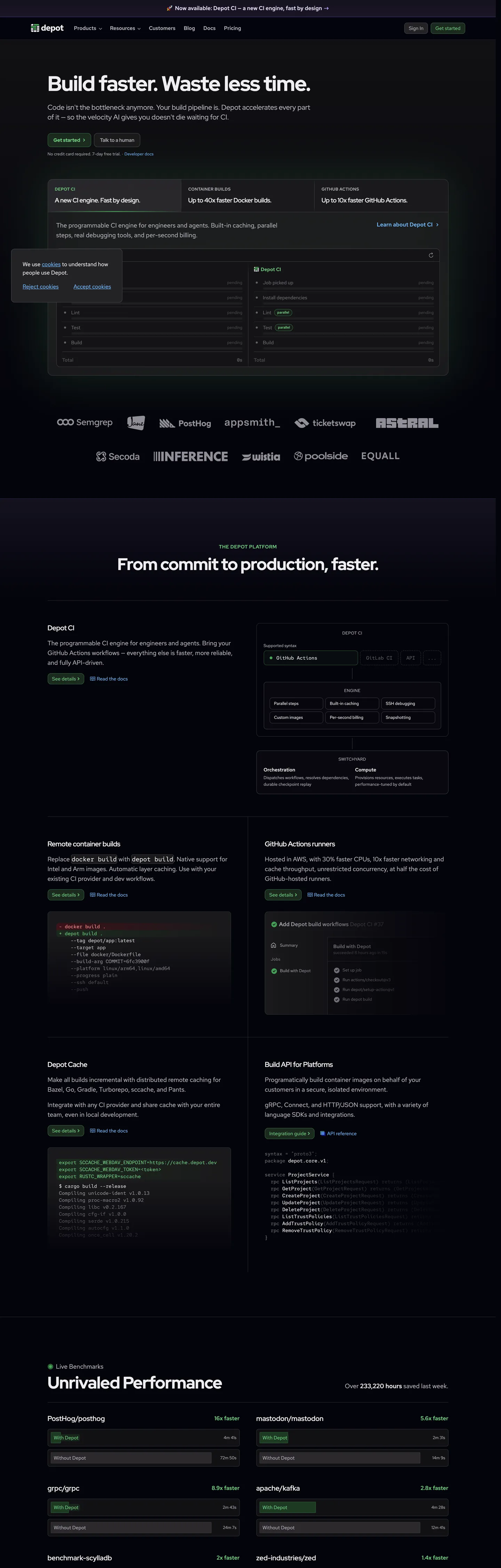 Screenshot of Depot's website at depot.dev