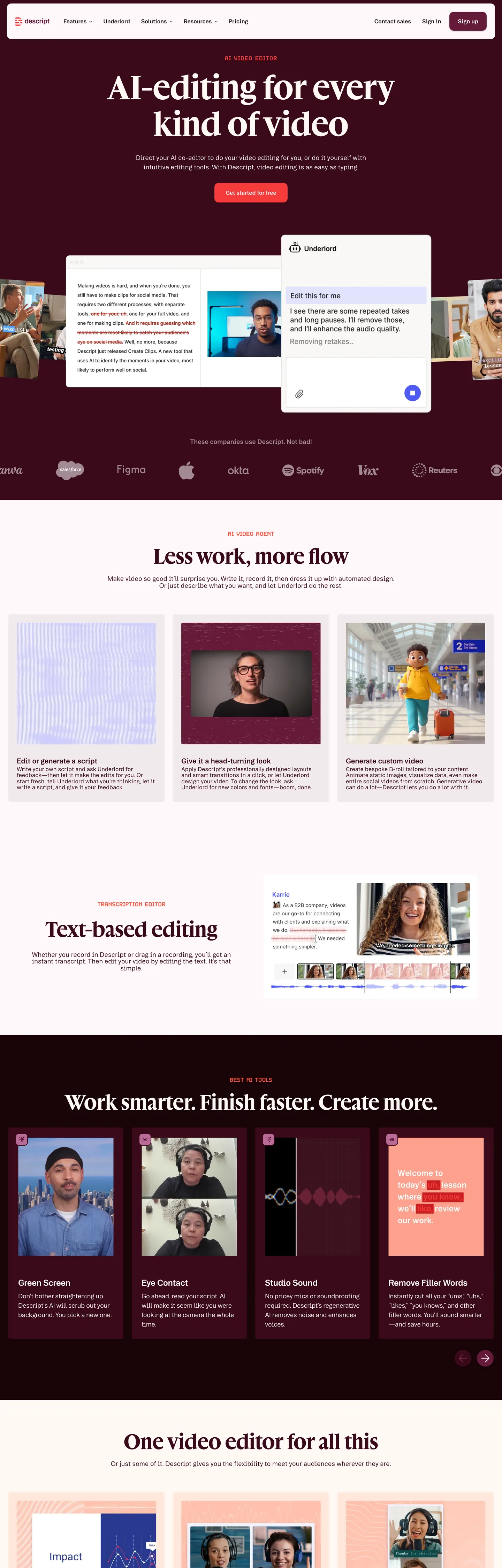 Screenshot of Descript's website at descript.com