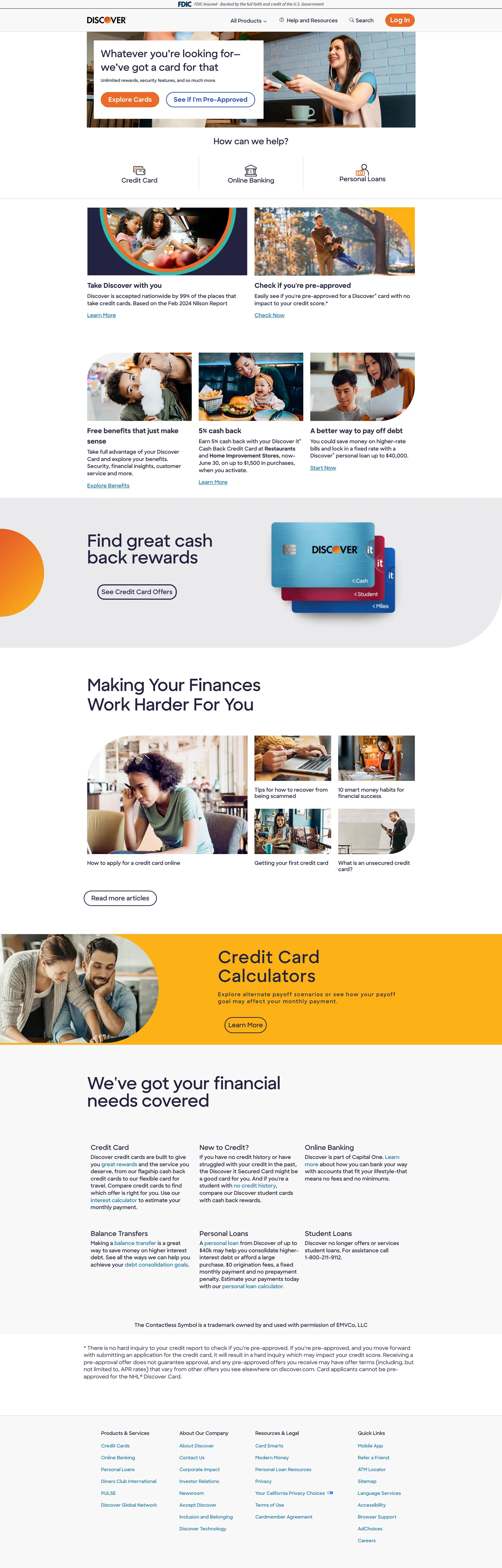 Screenshot of Discover's website at discover.com