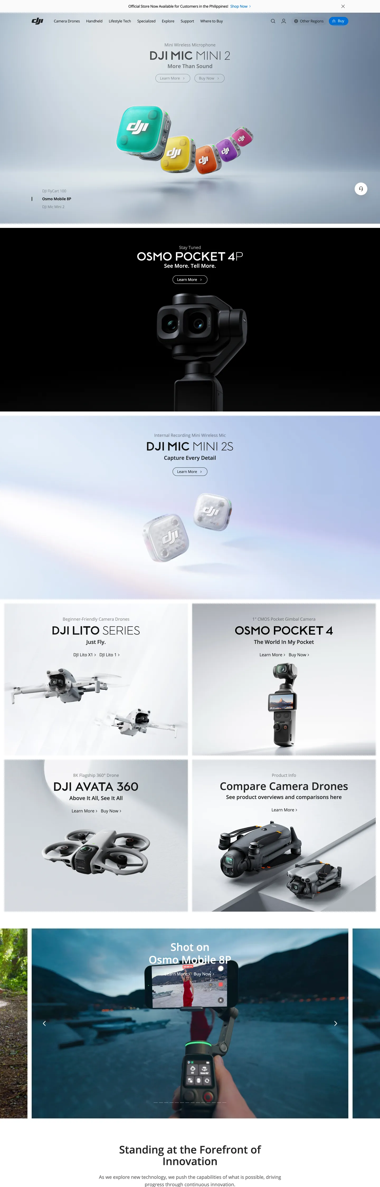 Screenshot of DJI's website at dji.com
