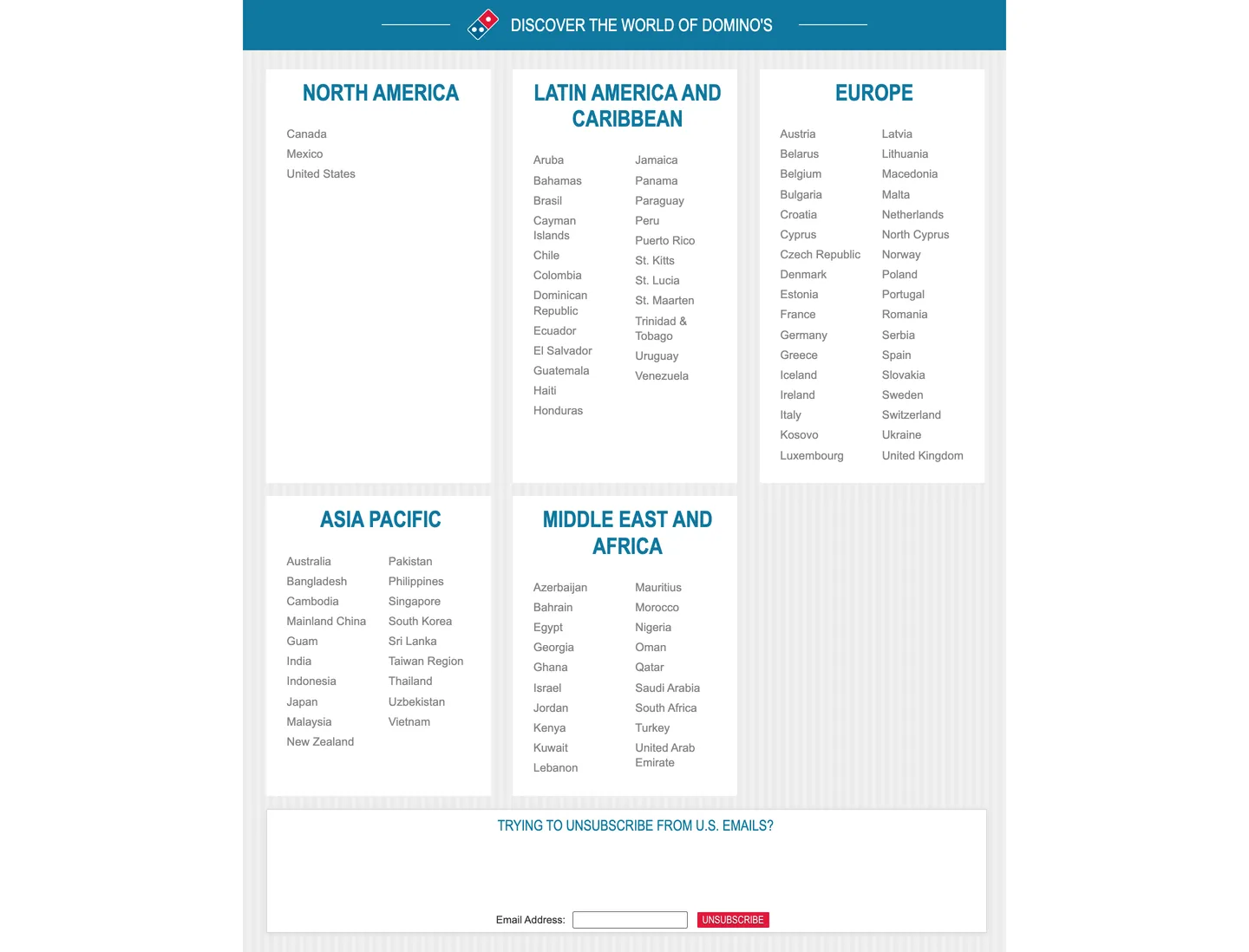 Screenshot of Domino's's website at dominos.com
