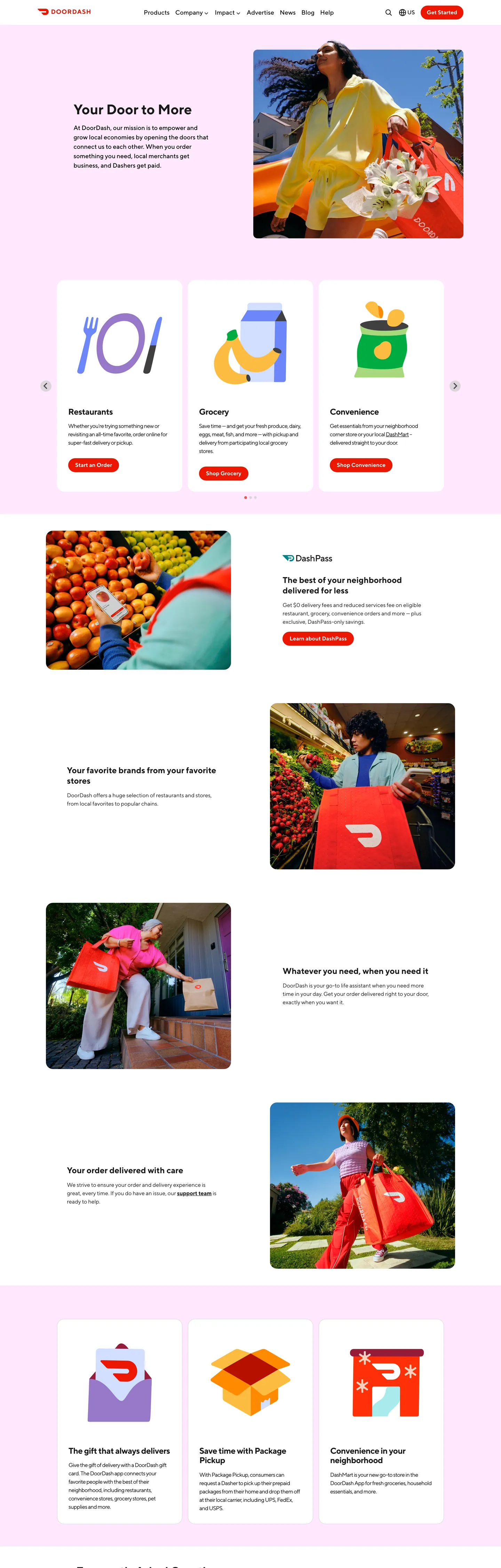 Screenshot of DoorDash's website at about.doordash.com