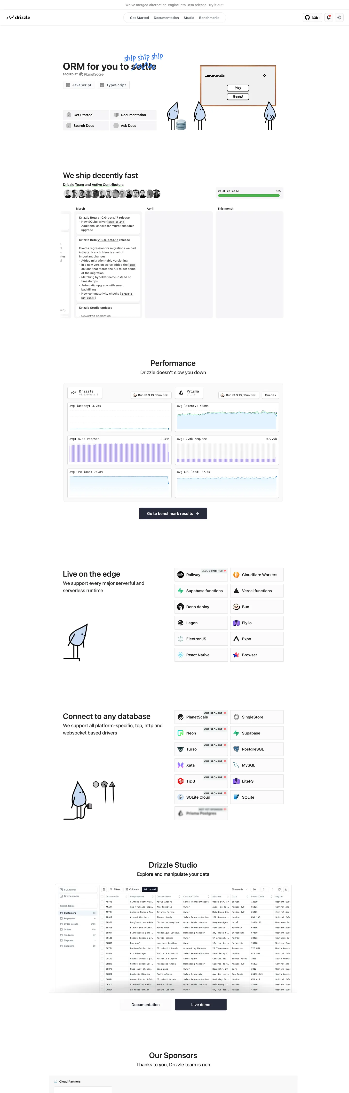 Screenshot of Drizzle ORM's website at orm.drizzle.team