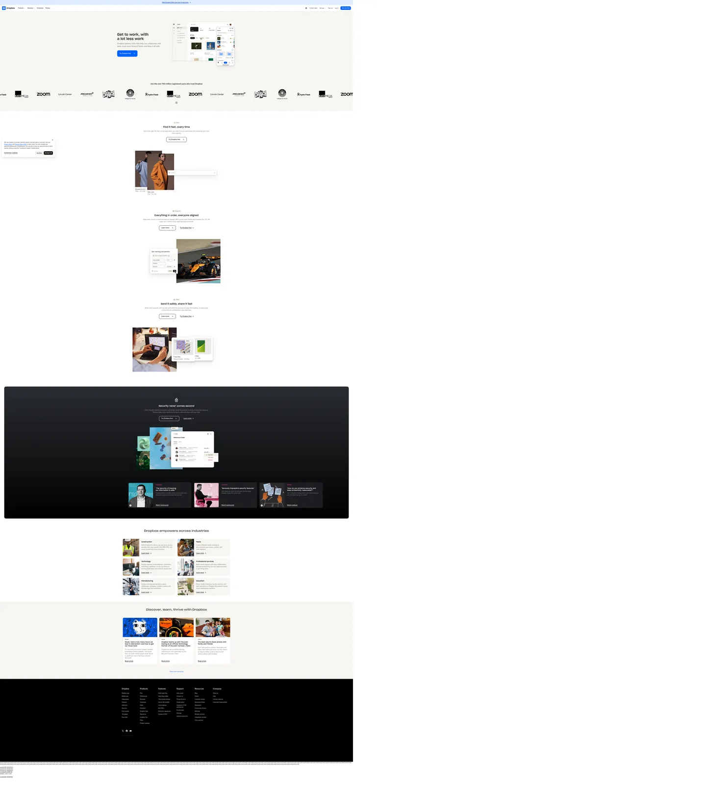 Screenshot of Dropbox's website at dropbox.com