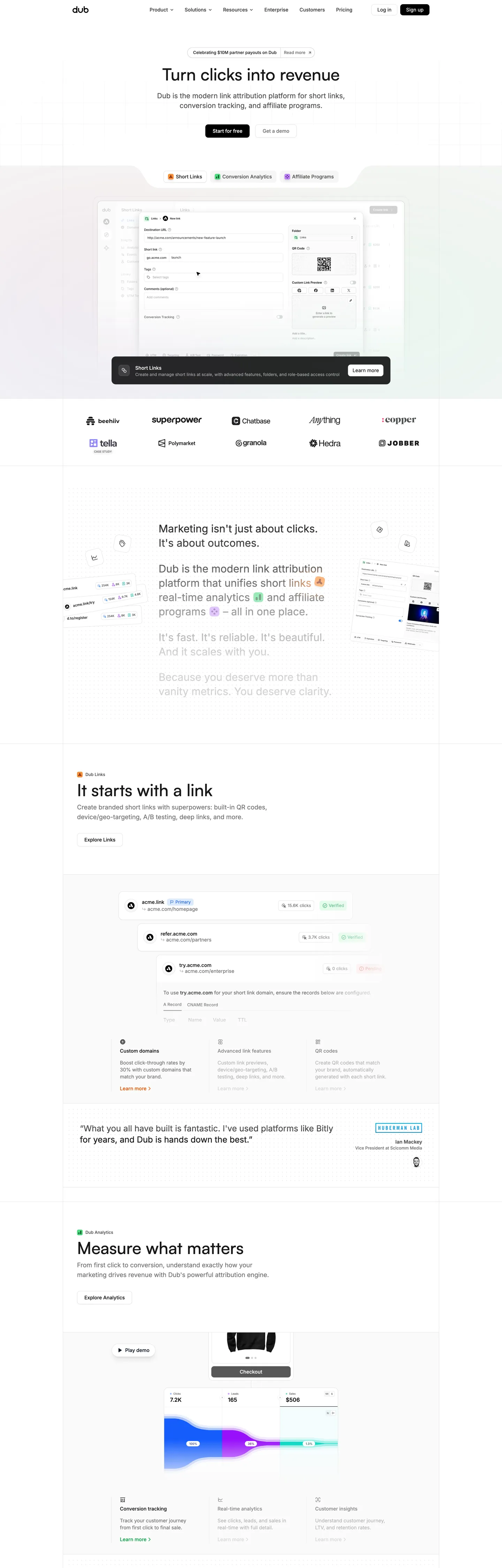 Screenshot of Dub's website at dub.co