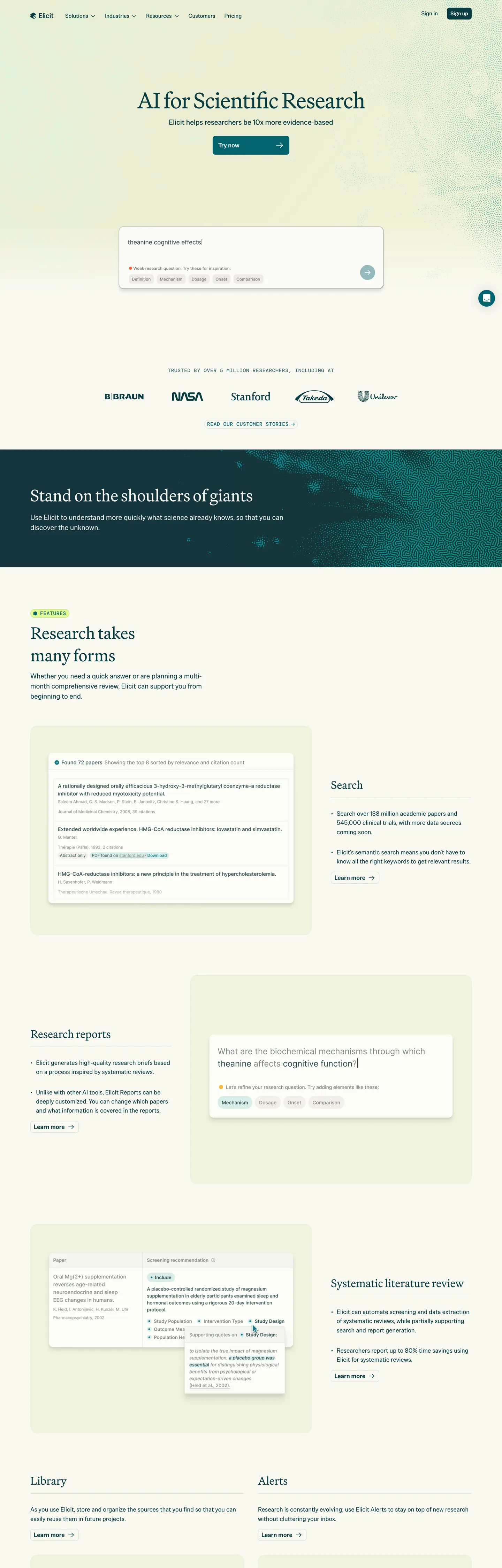 Screenshot of Elicit's website at elicit.com