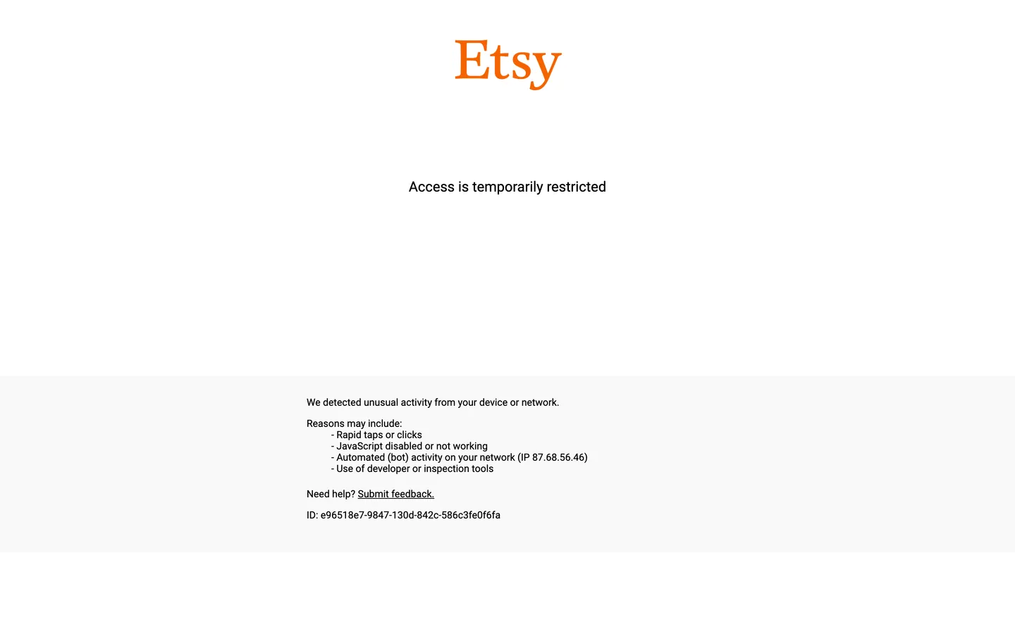 Screenshot of Etsy's website at etsy.com