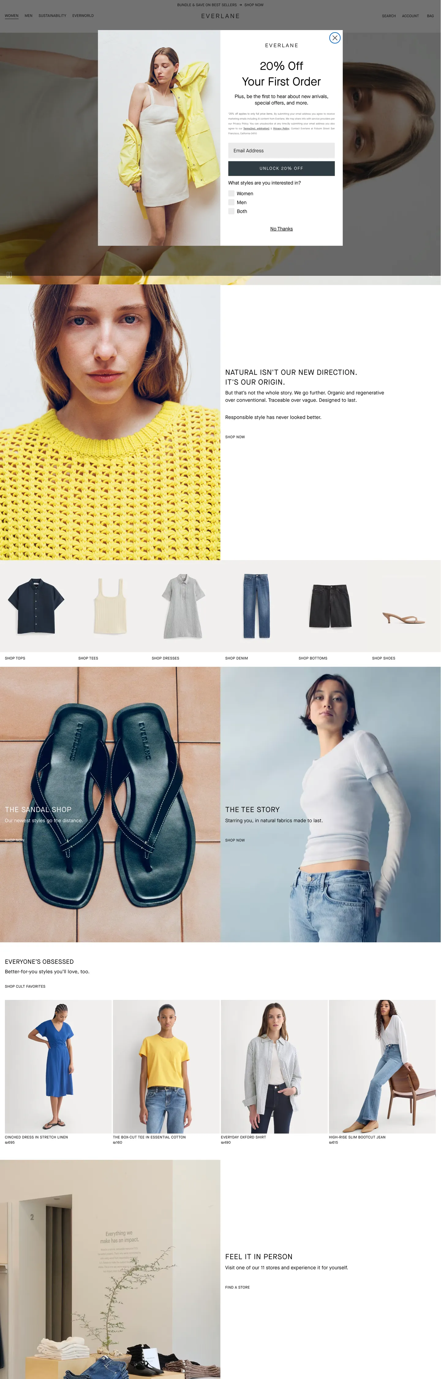 Screenshot of Everlane's website at everlane.com