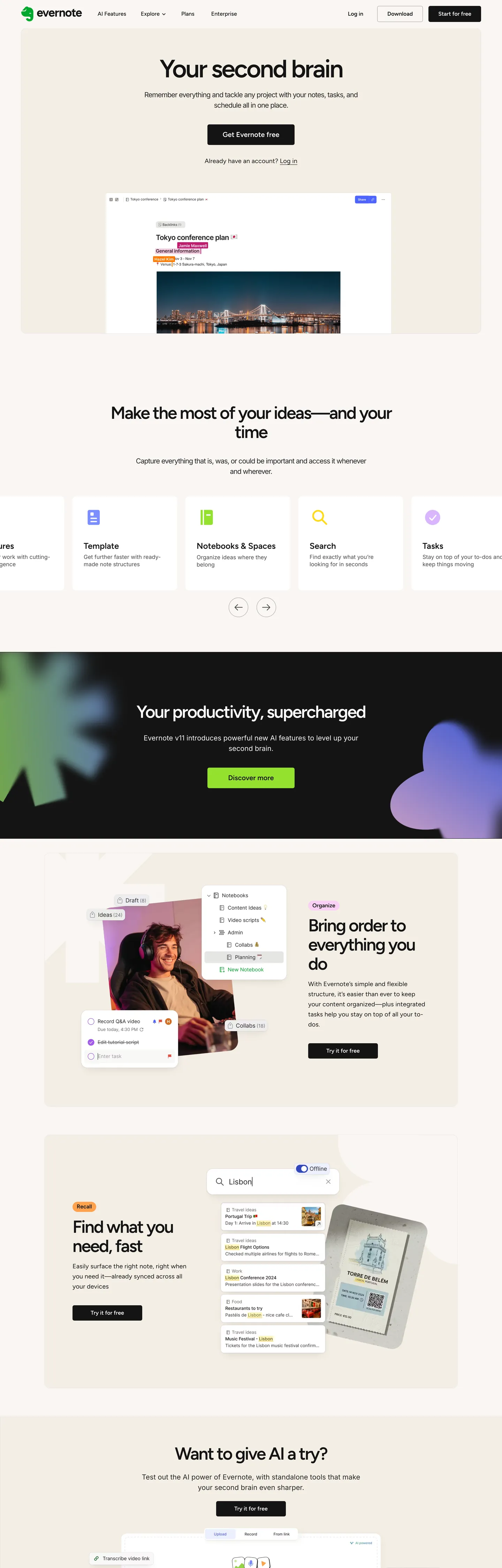 Screenshot of Evernote's website at evernote.com